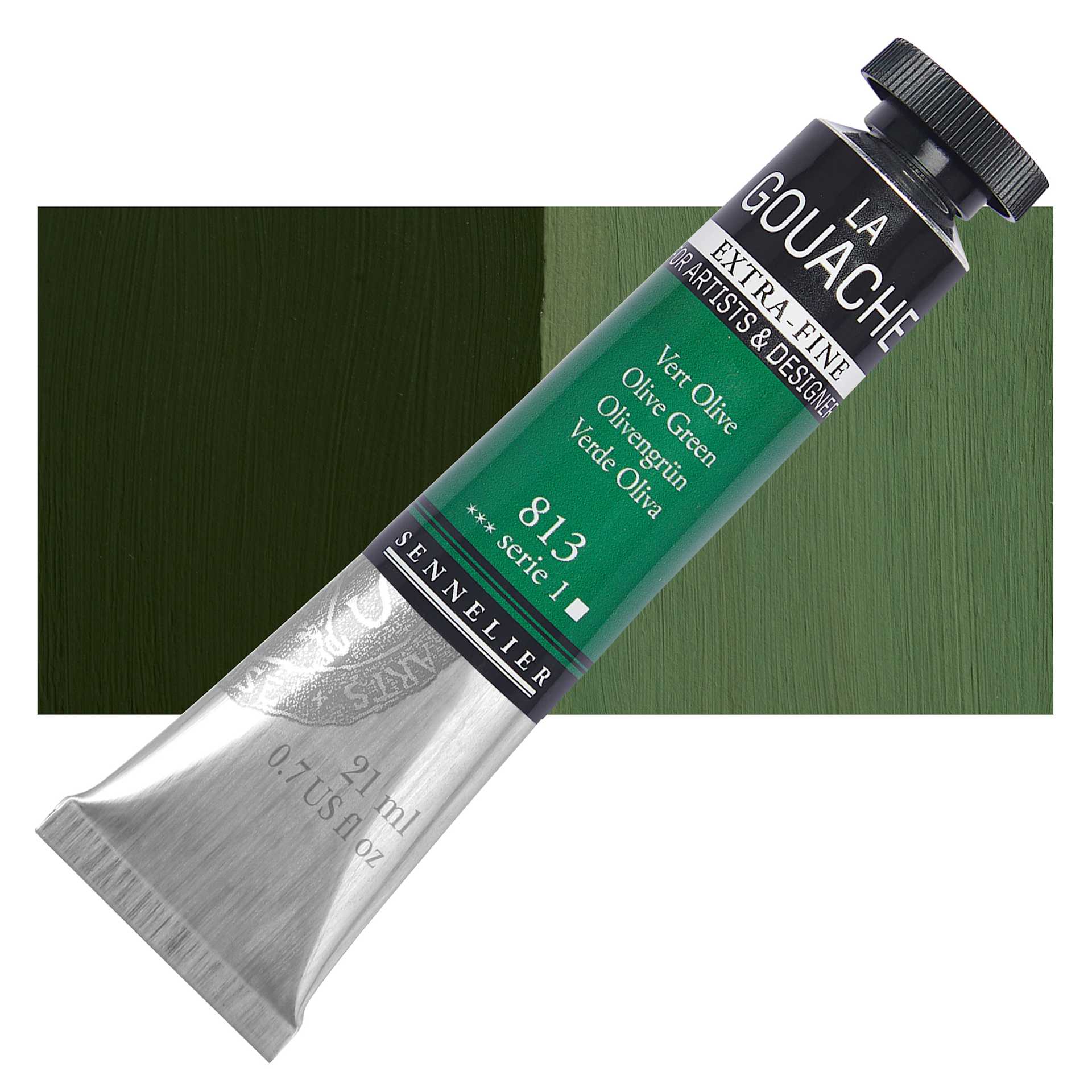 Sennelier Extra Fine Gouache - Olive Green, 21 ml Tube and swatch