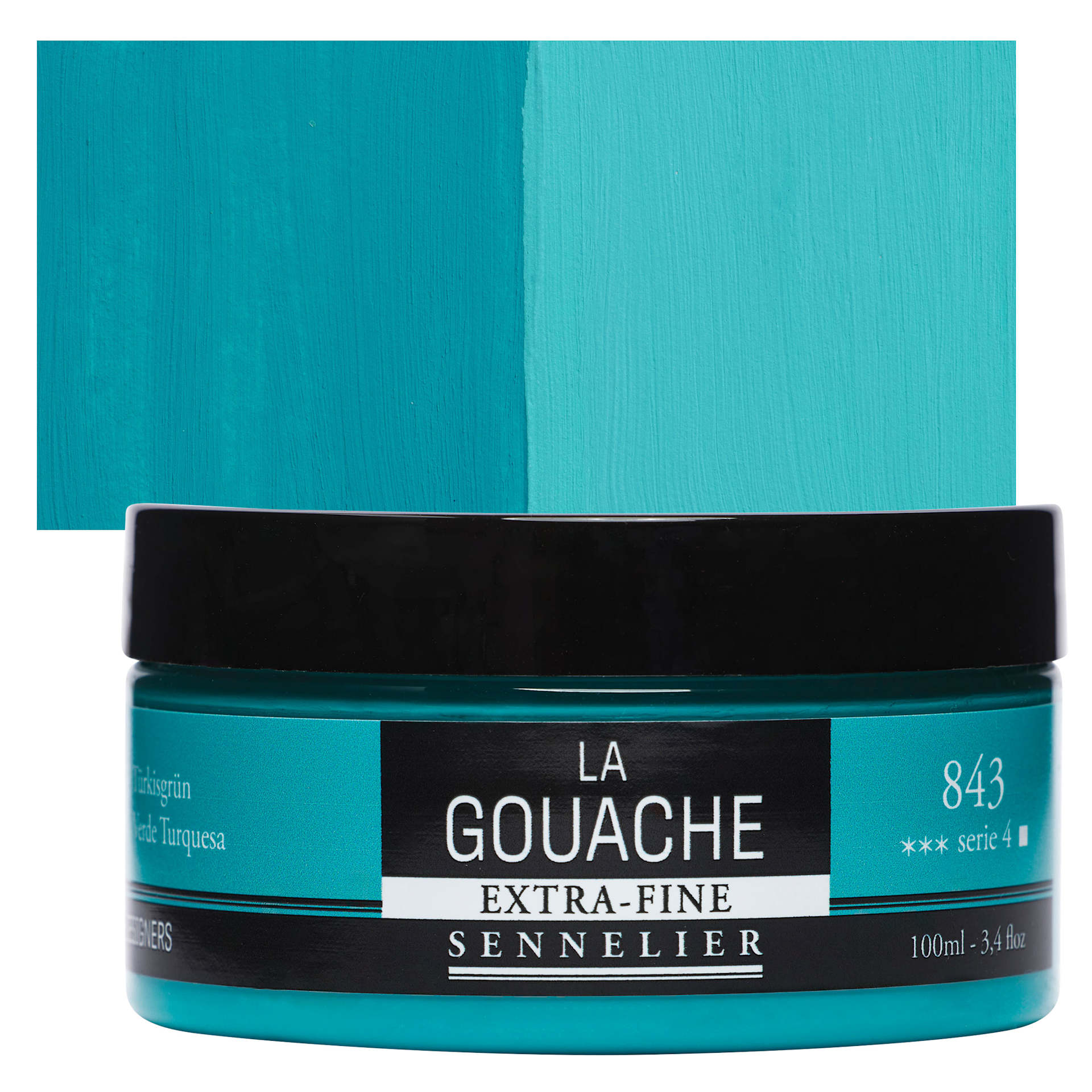 Sennelier Extra Fine Gouache - Turquoise Green, 100 ml Jar and swatch
