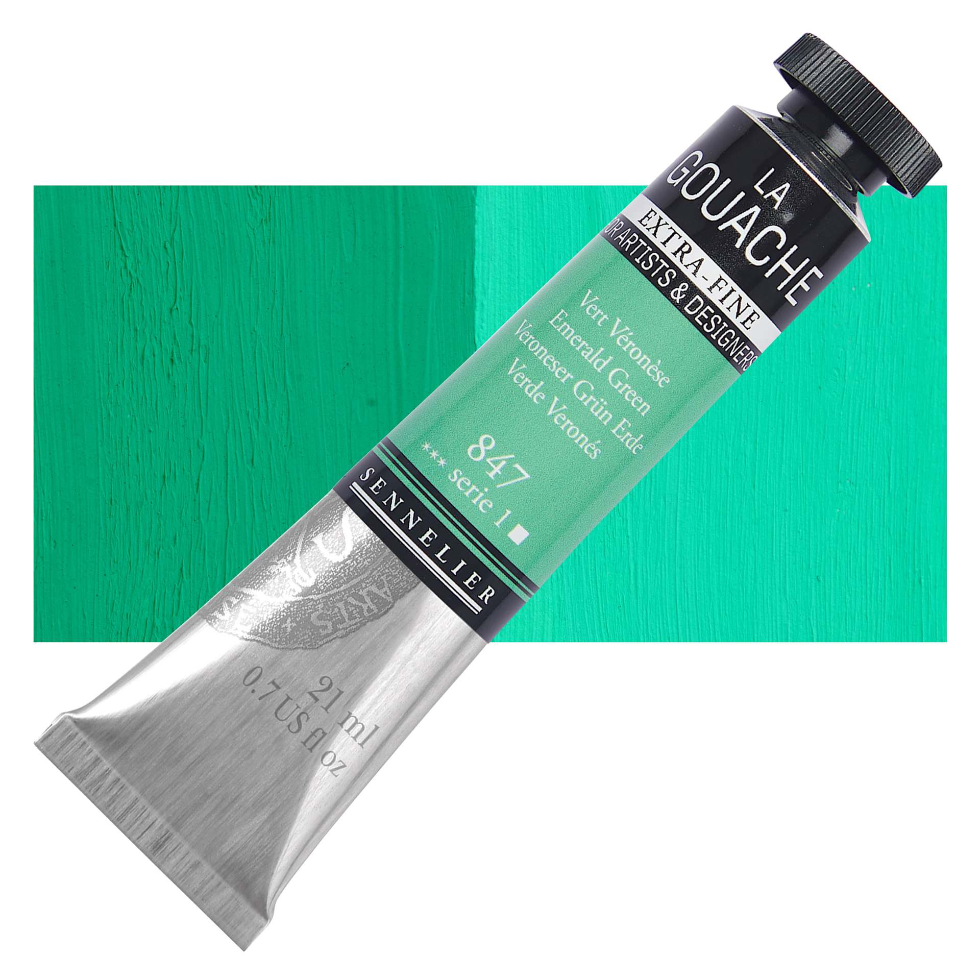 Sennelier Extra Fine Gouache - Emerald Green, 21 ml Tube and swatch