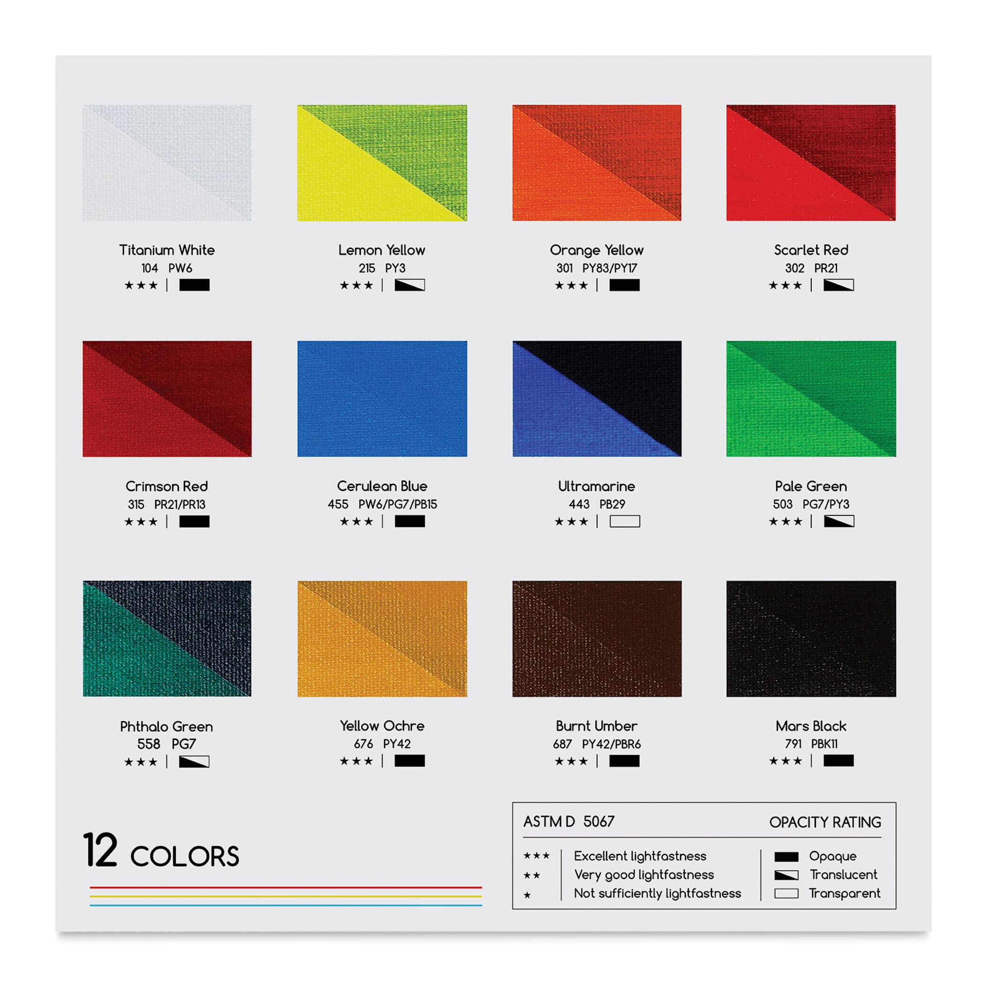 Meeden Acrylic Paints - Set of 12 color chart of included colors