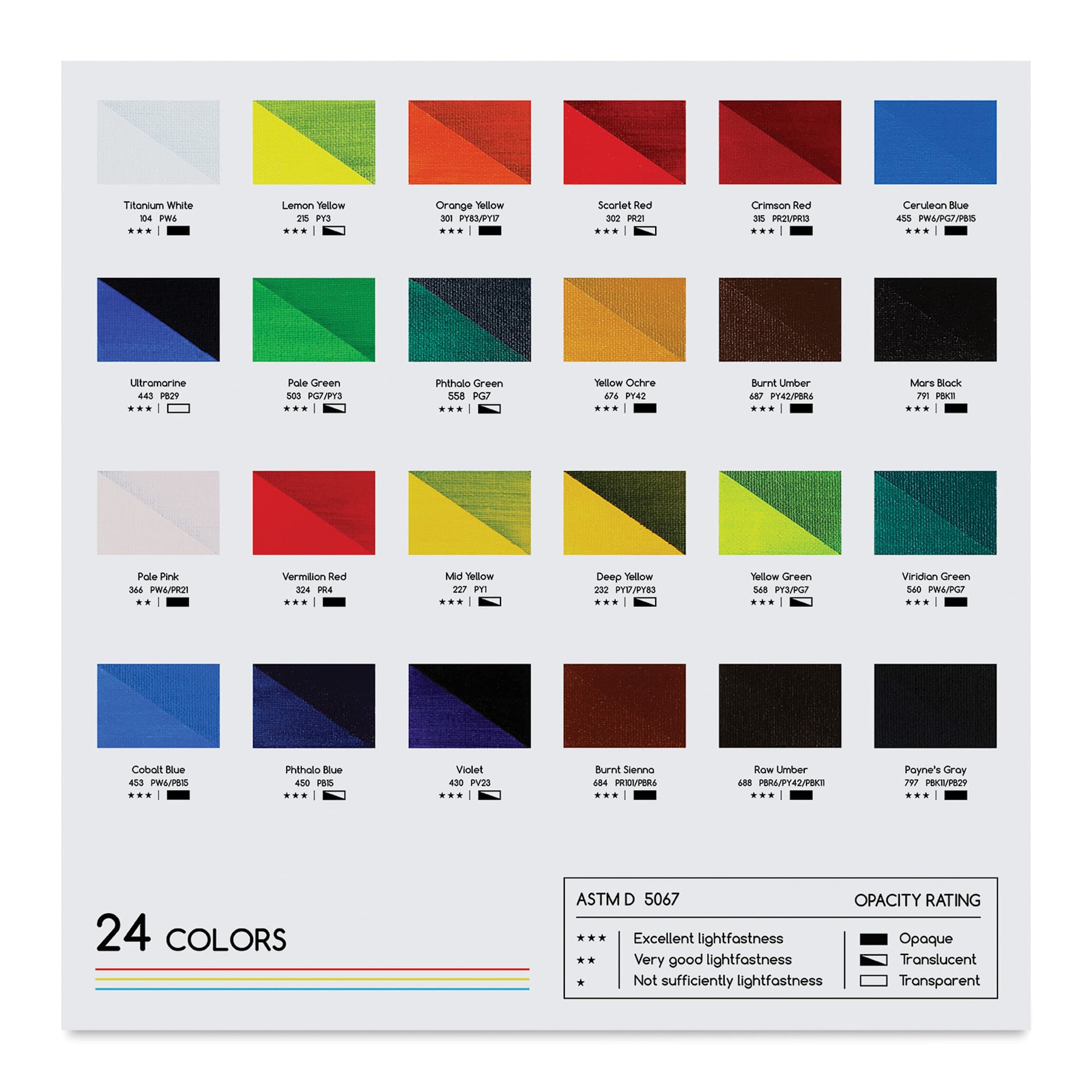 Meeden Acrylic Paints - Set of 24 color chart of included colors