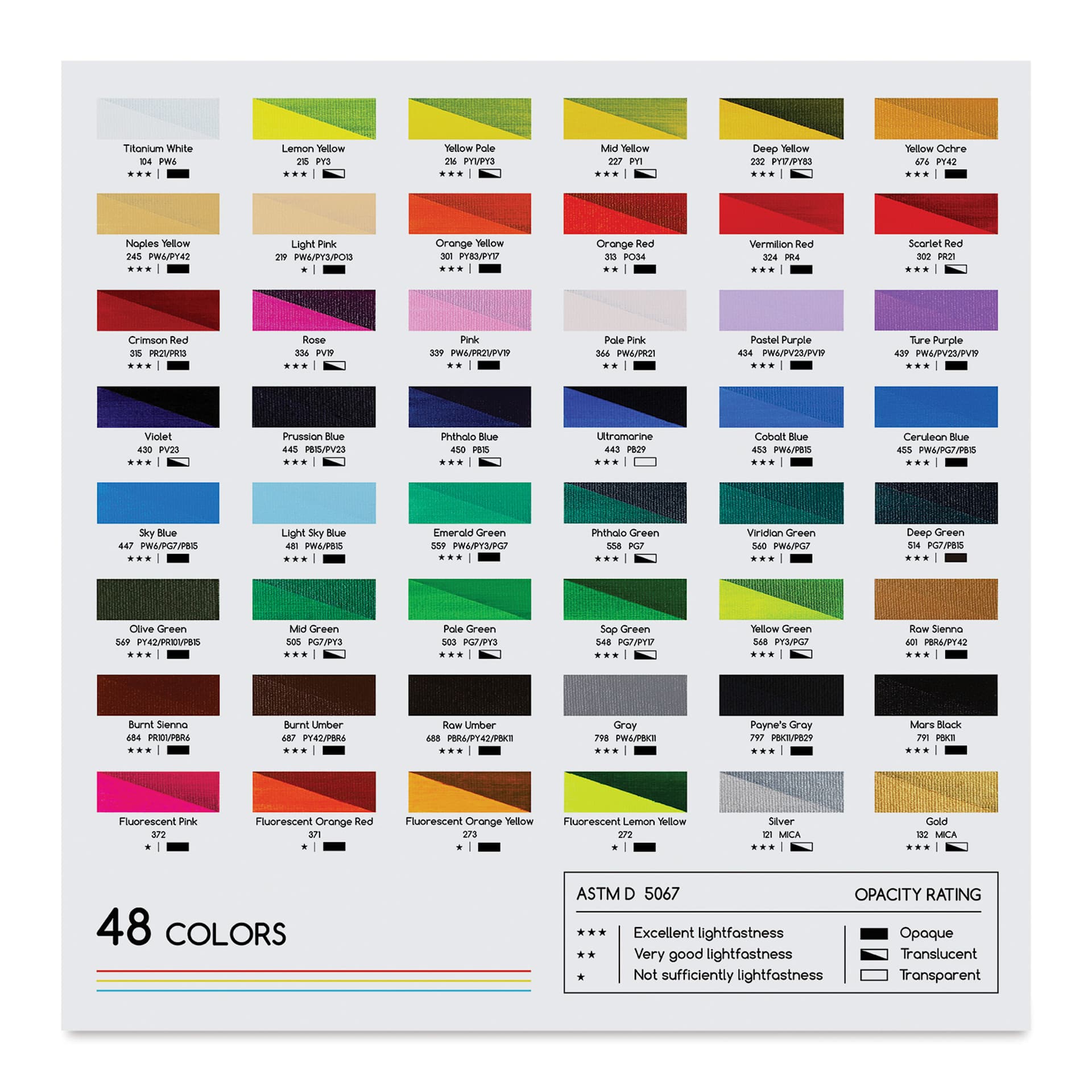 Meeden Acrylic Paint color chart