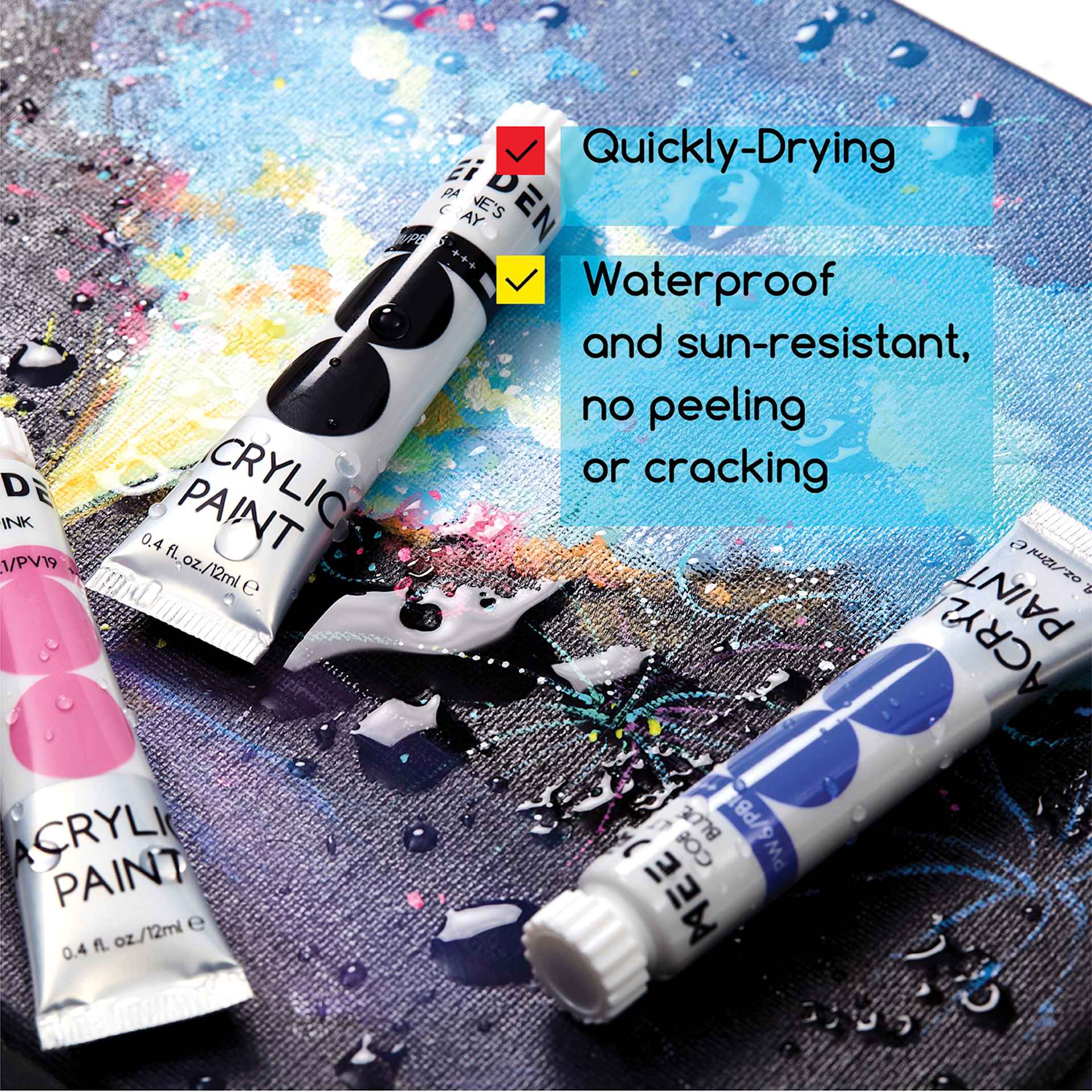Meeden Acrylic Paint quick drying. Waterproff and sun-resistant no peeling or cracking