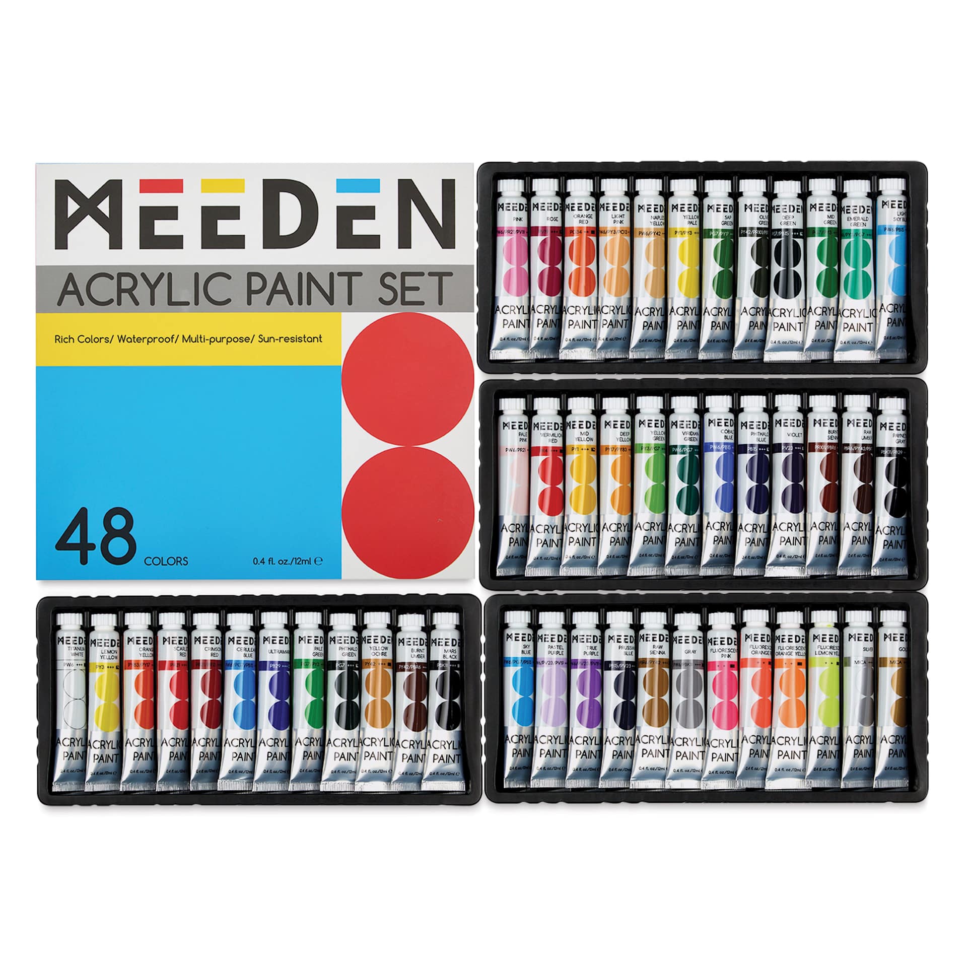 Meeden Acrylic Paints - Set of 48, 12 ml tubes