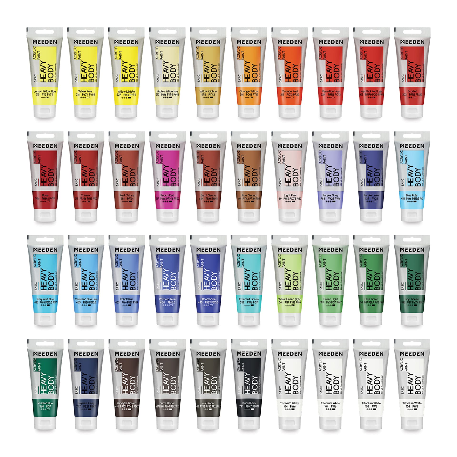 Meeden Heavy Body Acrylic Paints- Set of 40, Assorted Colors, 100 ml tubes