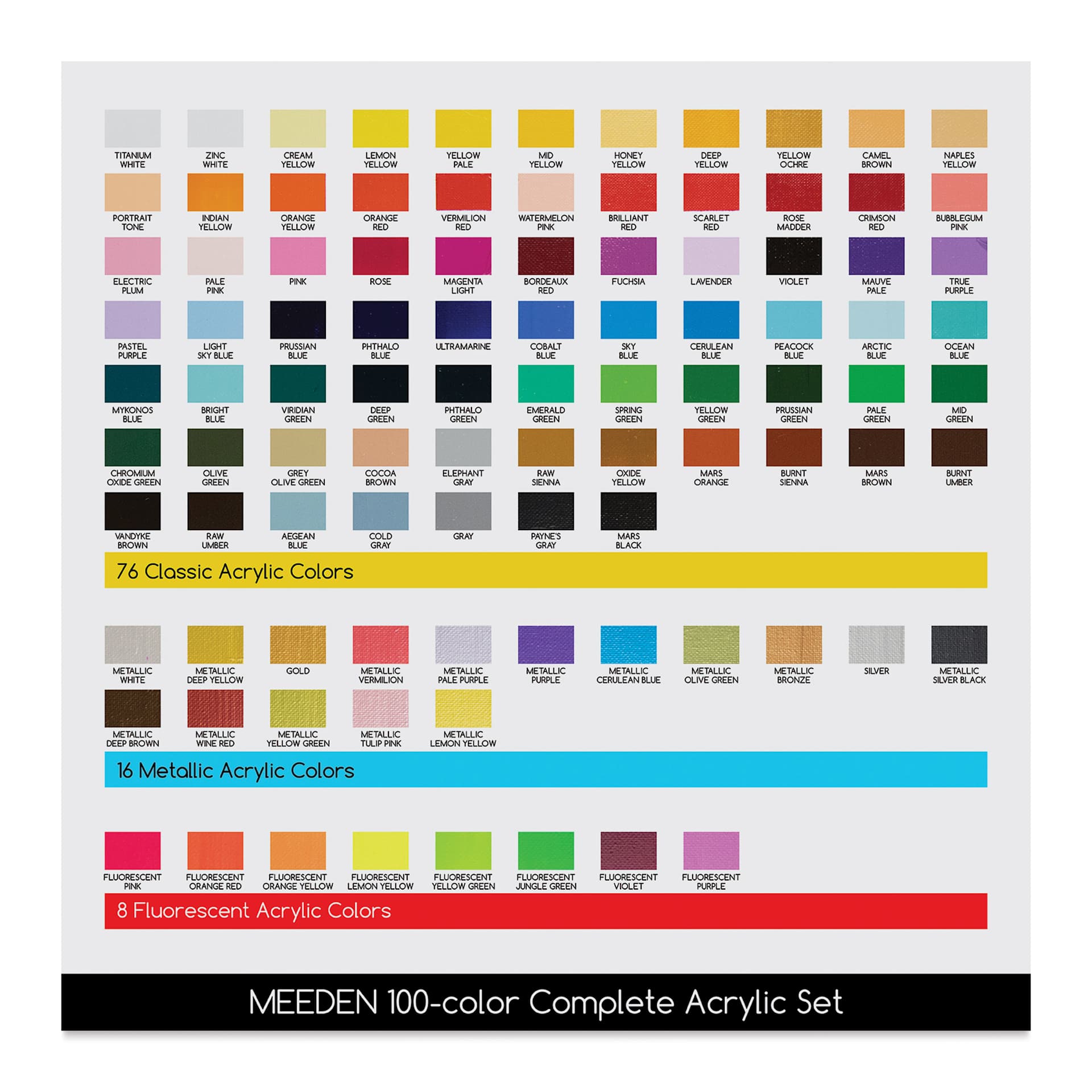 Meeden Heavy Body Acrylic Paints color chart