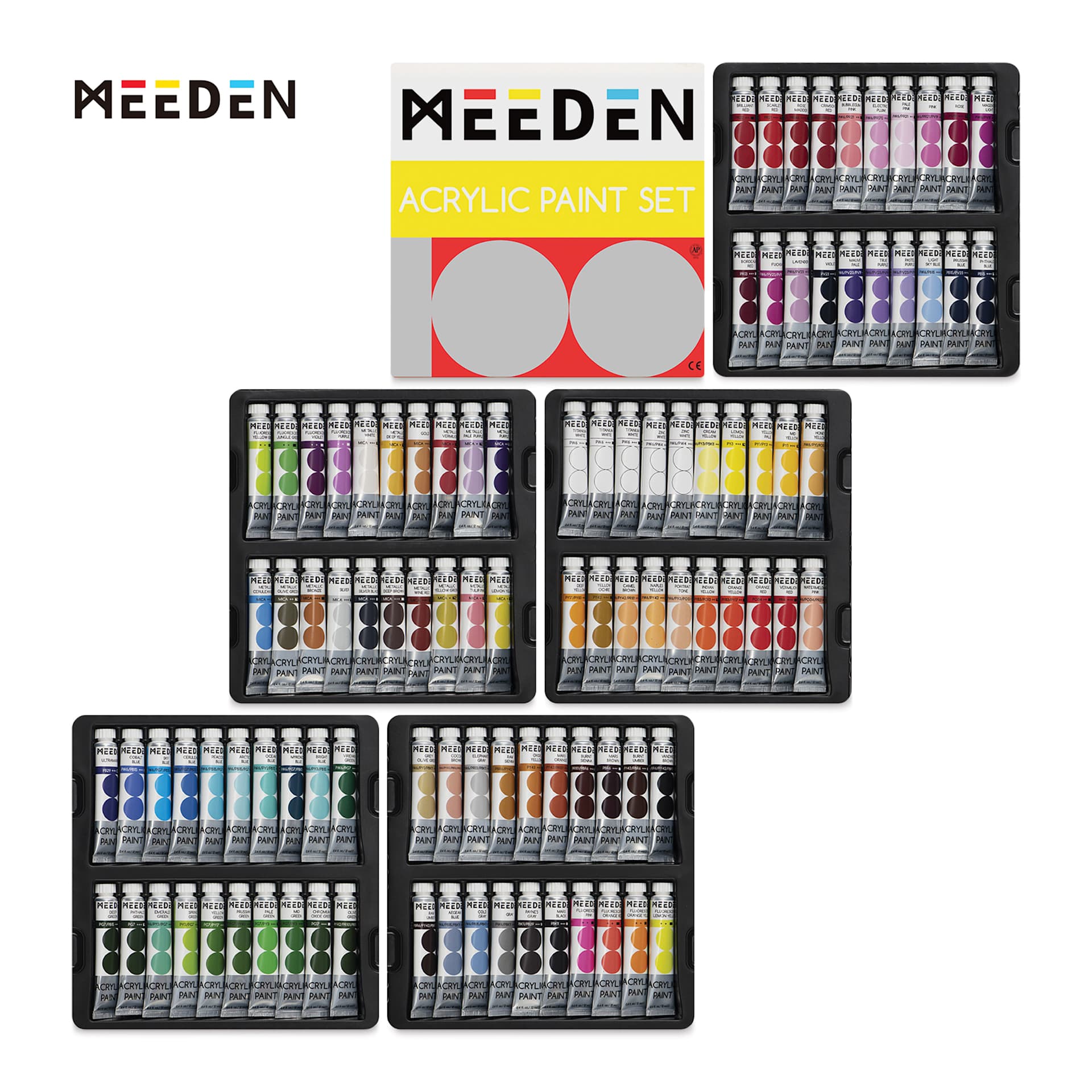 Meeden Heavy Body Acrylic Paints- Set of 100, Assorted Colors, 12 ml tubes