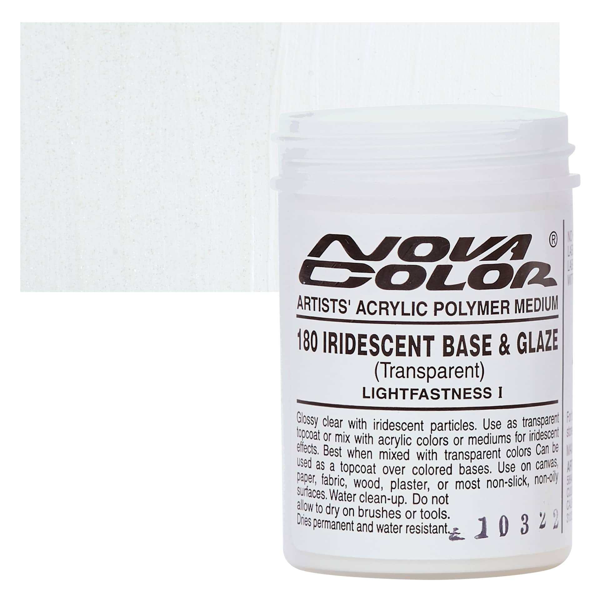 Nova Color Artists’ Acrylic Polymer Paint - Iridescent Base & Glaze, 118 ml Jar and swatch