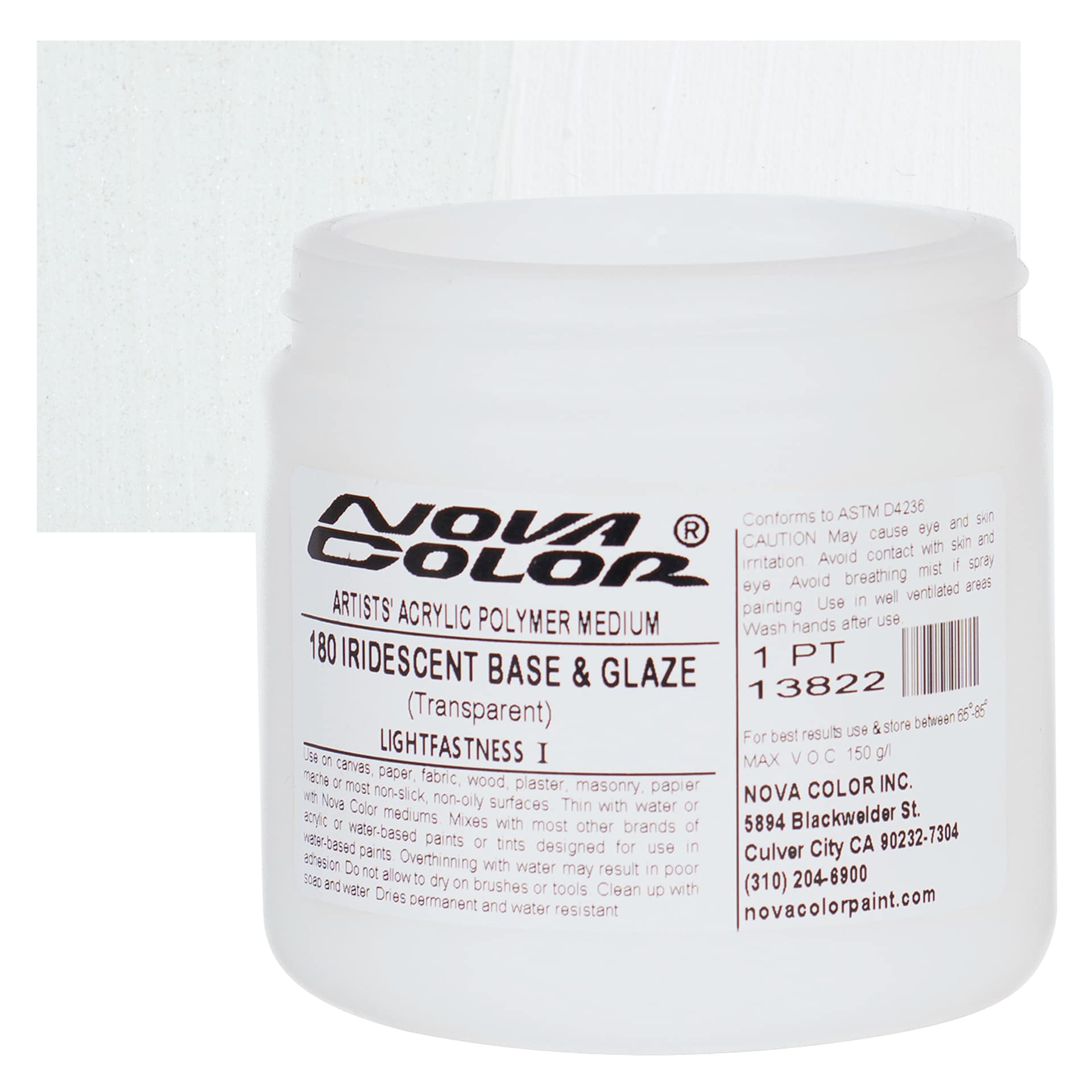 Nova Color Artists’ Acrylic Polymer Paint - Iridescent Base & Glaze, 473 ml Jar and swatch