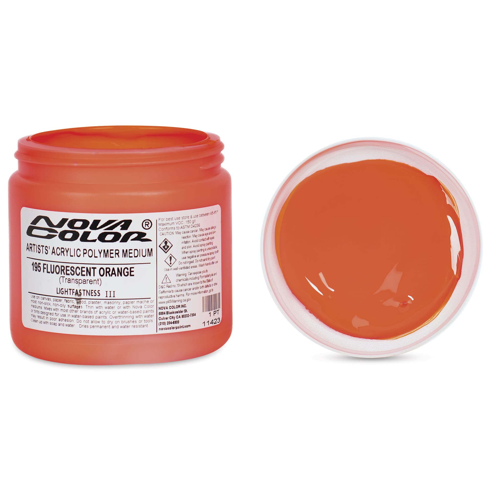 Nova Color Artists’ Acrylic Polymer Paint - Fluorescent Orange, 473 ml Jar