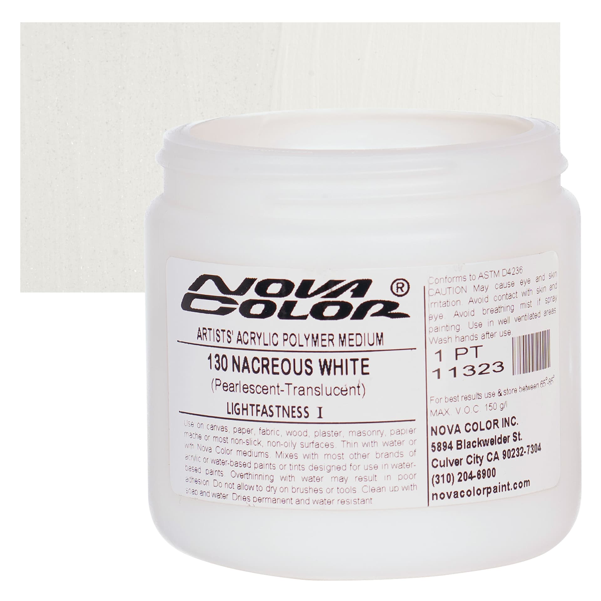 Nova Color Artists’ Acrylic Polymer Paint - Nacreous White Pearl, 473 ml Jar and swatch