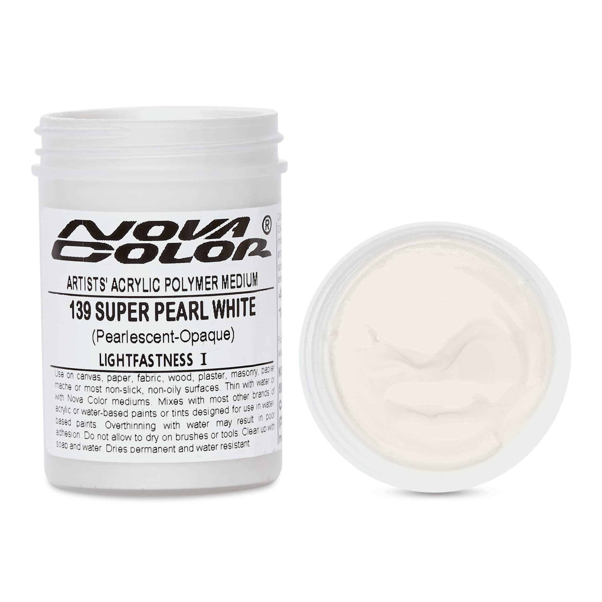 Nova Color Artists’ Acrylic Polymer Paint - Super Pearl White, 118 ml Jar
