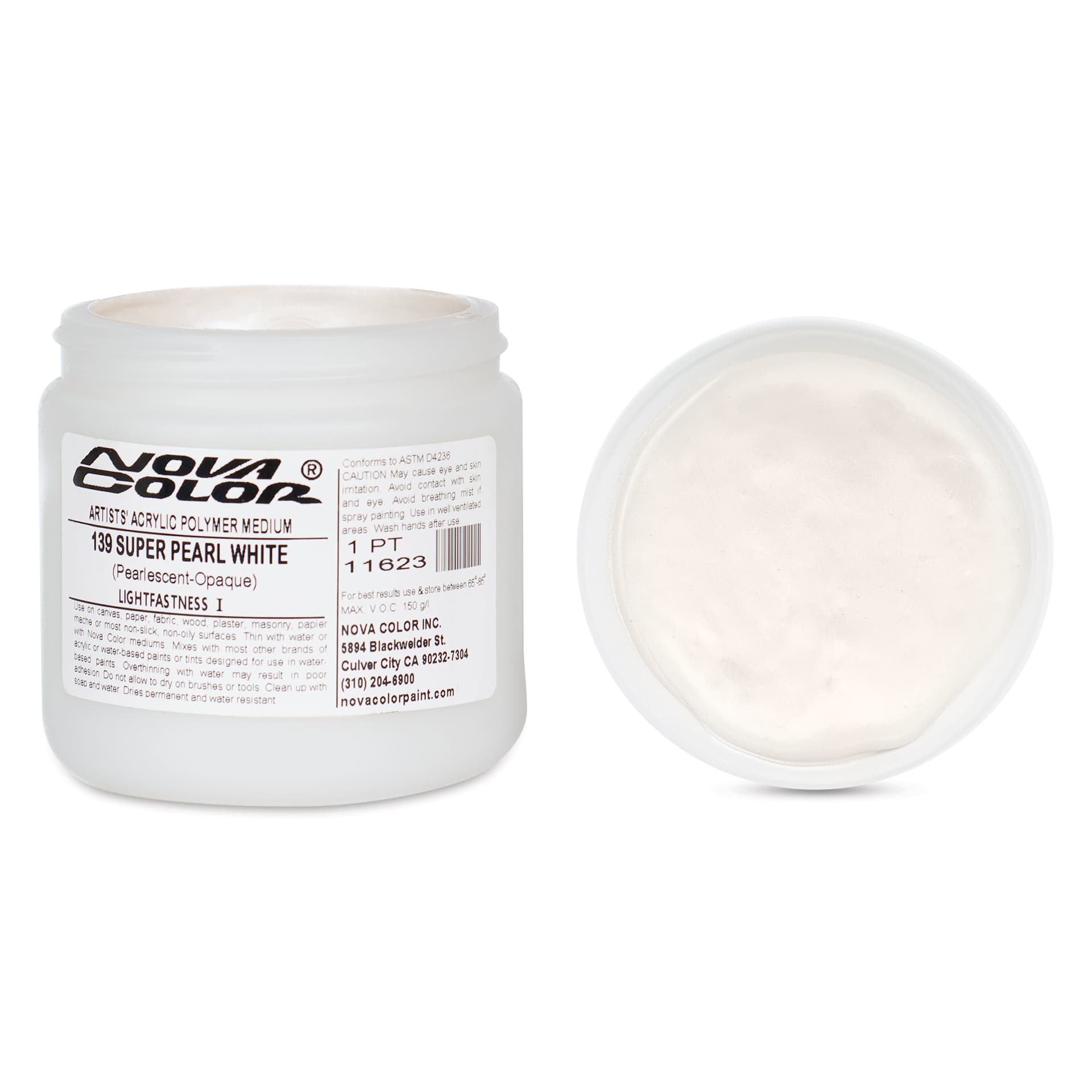 Nova Color Artists’ Acrylic Polymer Paint - Super Pearl White, 473 ml Jar