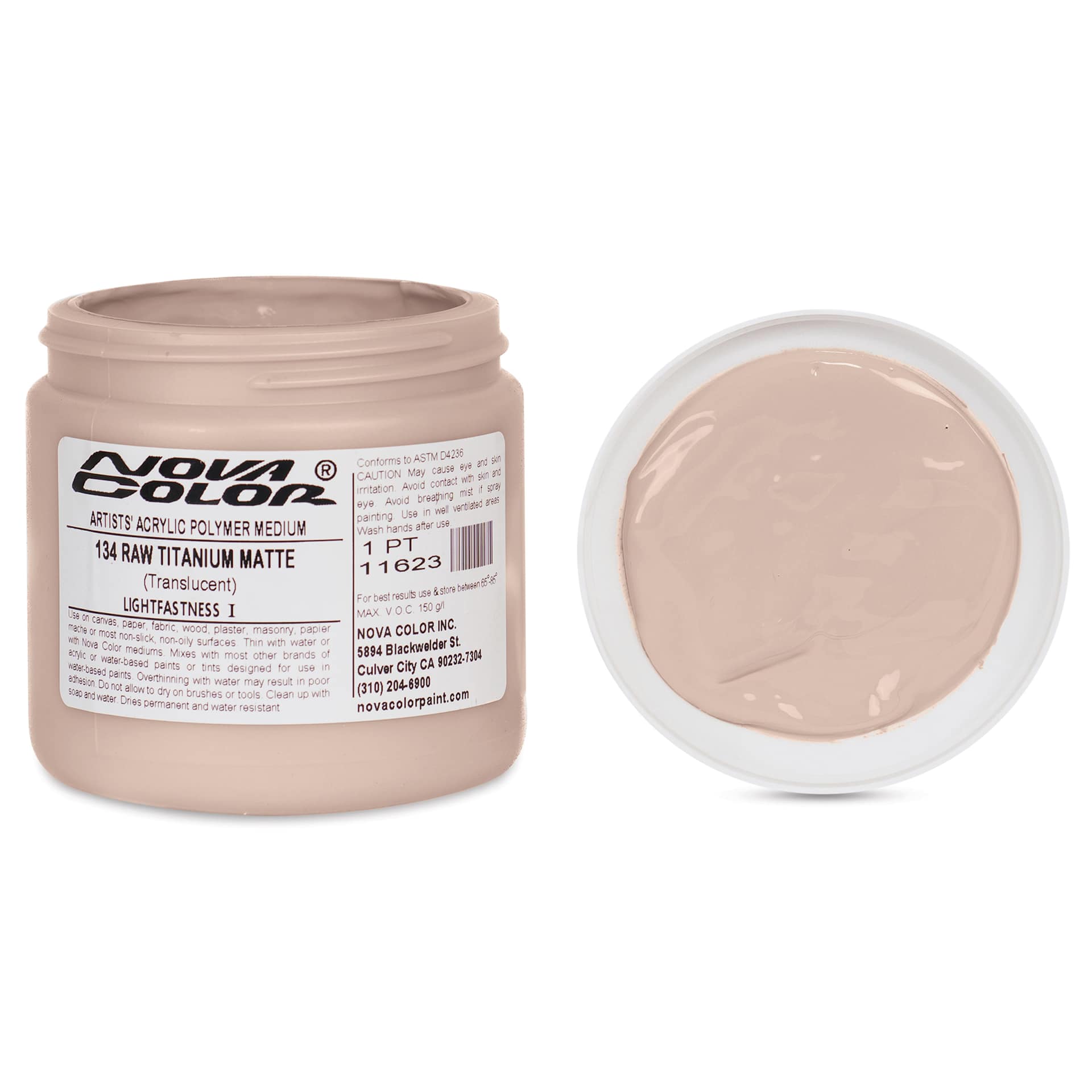 Nova Color Artists’ Acrylic Polymer Paint - Raw Titanium Matte, 473 ml Jar