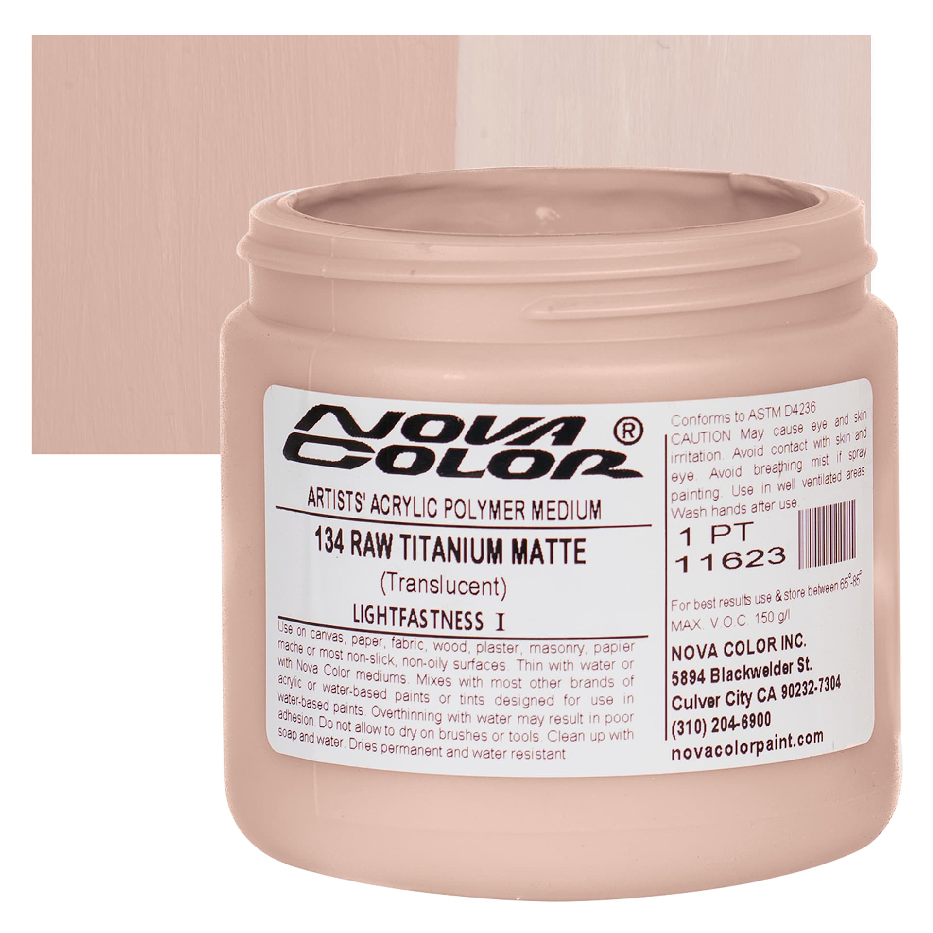 Nova Color Artists’ Acrylic Polymer Paint - Raw Titanium Matte, 473 ml Jar and swatch