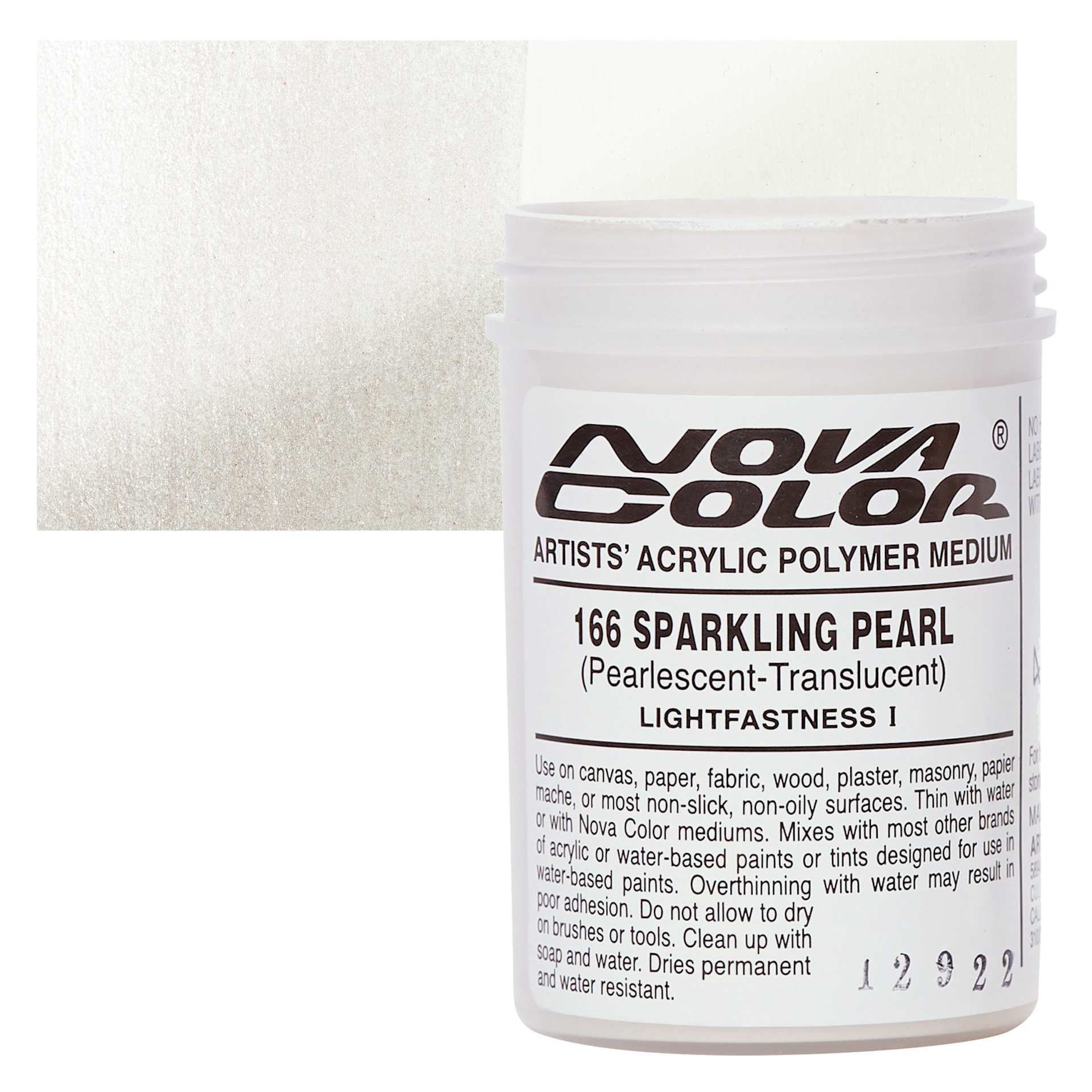 Nova Color Artists’ Acrylic Polymer Paint - Sparkling Pearl, 118 ml Jar and swatch