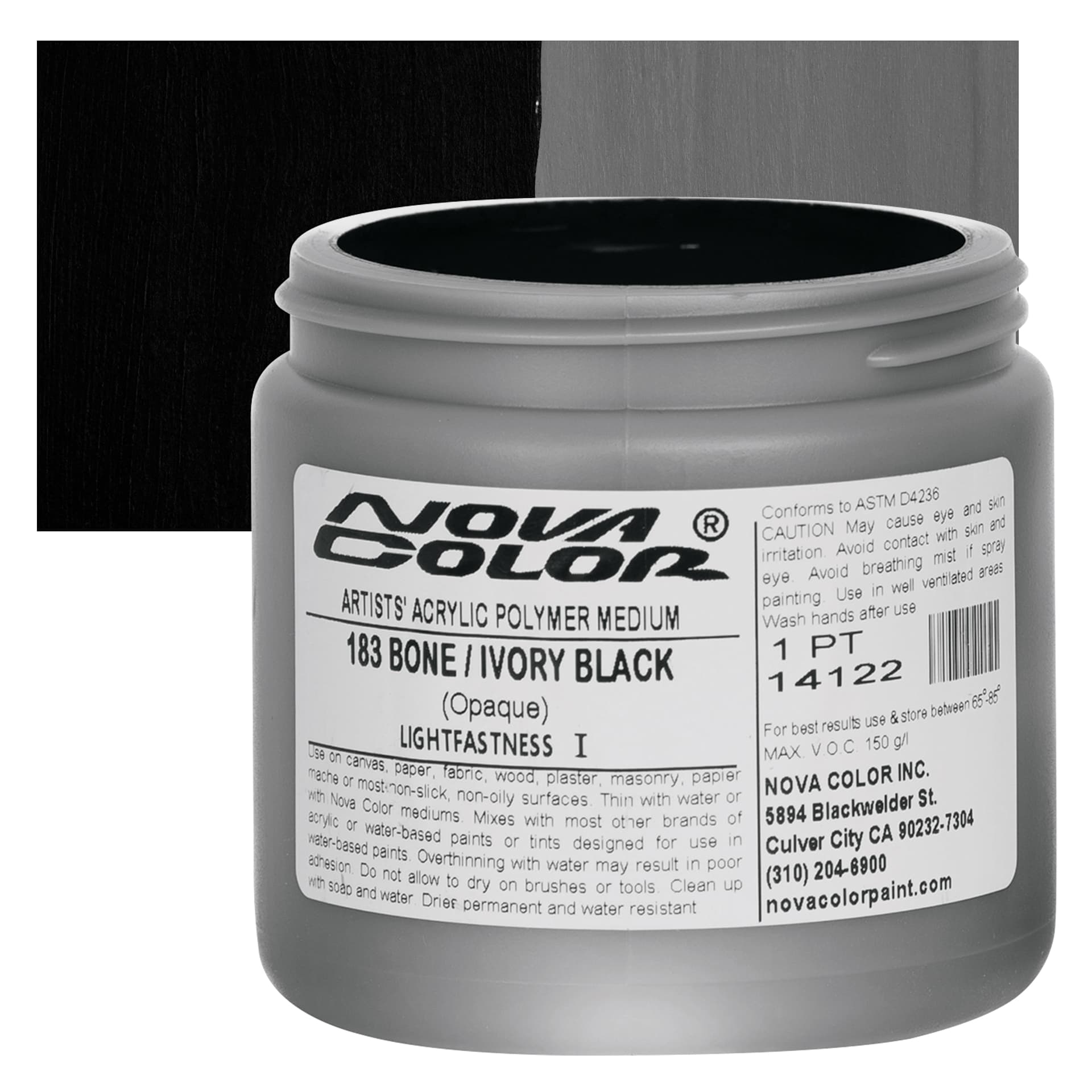 Nova Color Artists’ Acrylic Polymer Paint - Bone/Ivory Black, 473 ml Jar and swatch