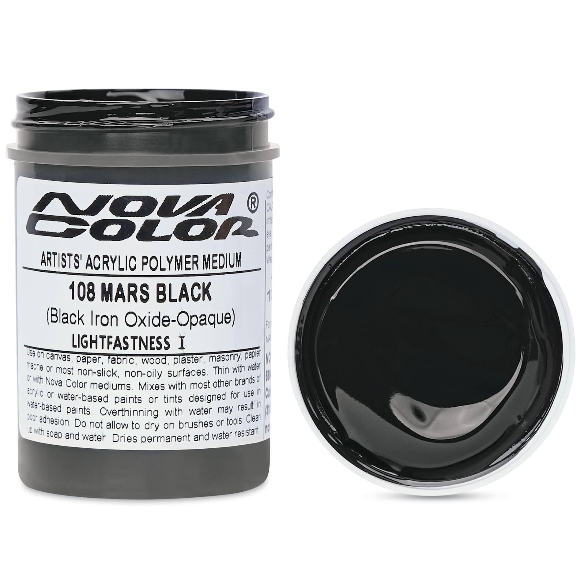 Nova Color Artists’ Acrylic Polymer Paint - Iron Oxide Mars Black, 118 ml Jar