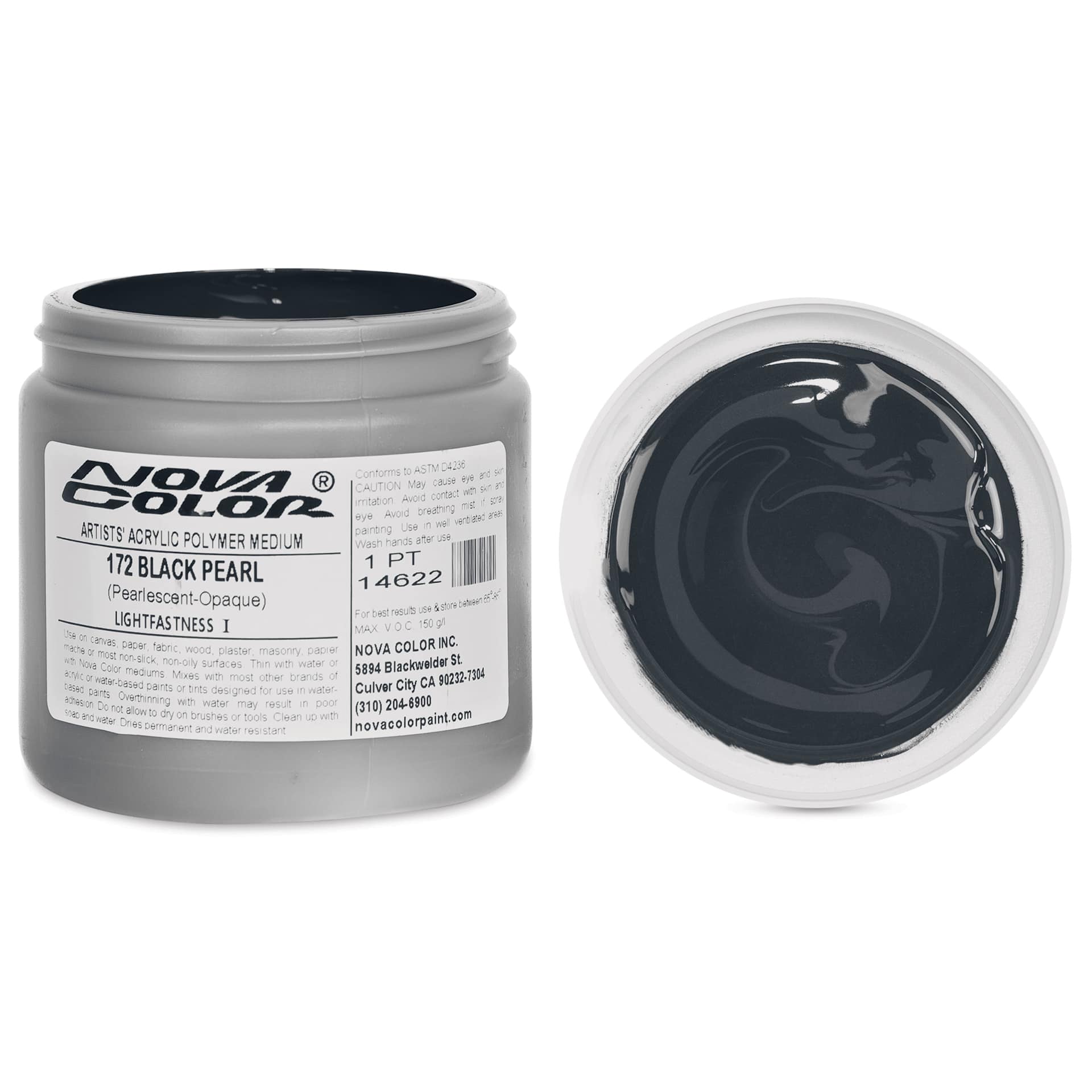 Nova Color Artists’ Acrylic Polymer Paint - Black Pearl, 473 ml Jar