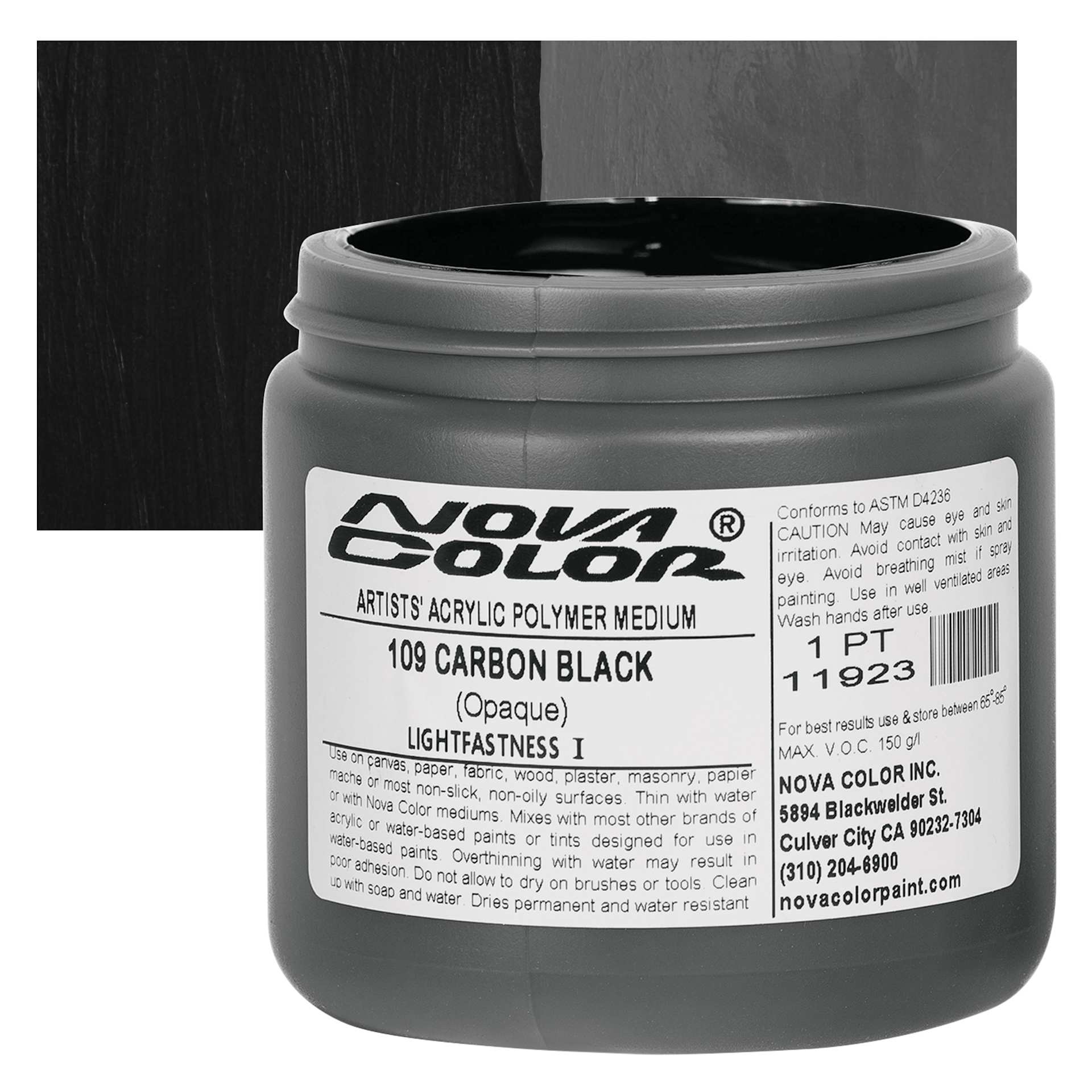 Nova Color Artists’ Acrylic Polymer Paint - Carbon Black, 473 ml Jar and swatch
