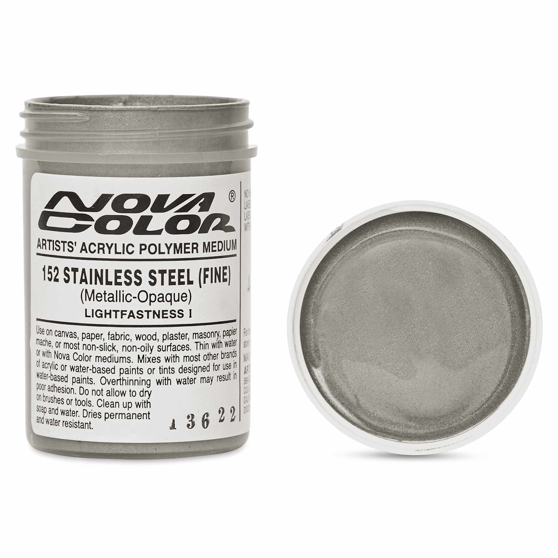 Nova Color Artists’ Acrylic Polymer Paint - Stainless Steel Fine, 118 ml Jar
