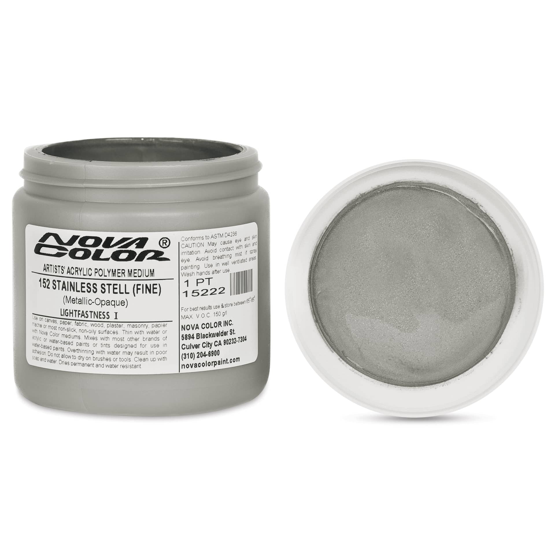 Nova Color Artists’ Acrylic Polymer Paint - Stainless Steel Fine, 473 ml Jar