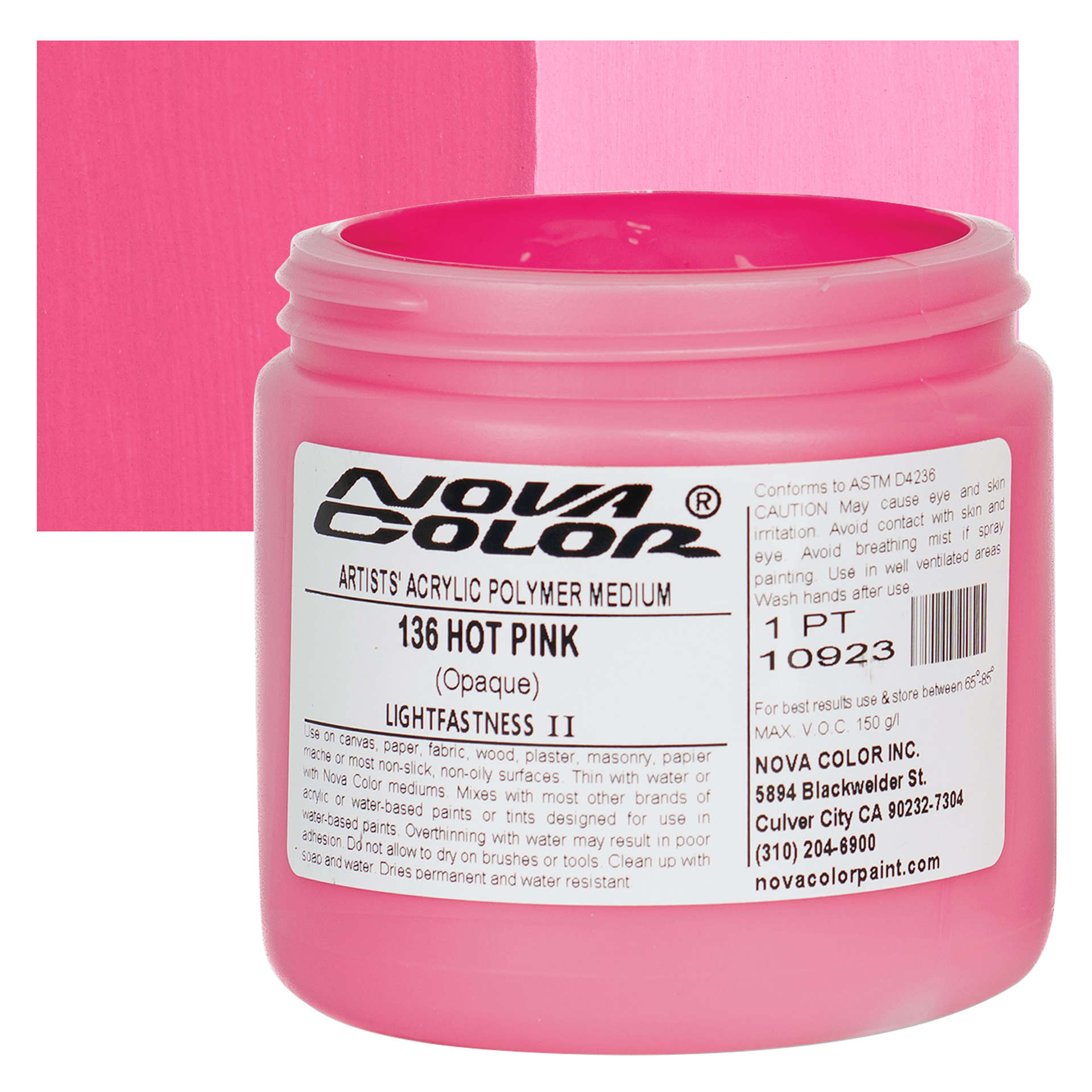 Nova Color Artists’ Acrylic Polymer Paint - Hot Pink, 473 ml Jar and swatch