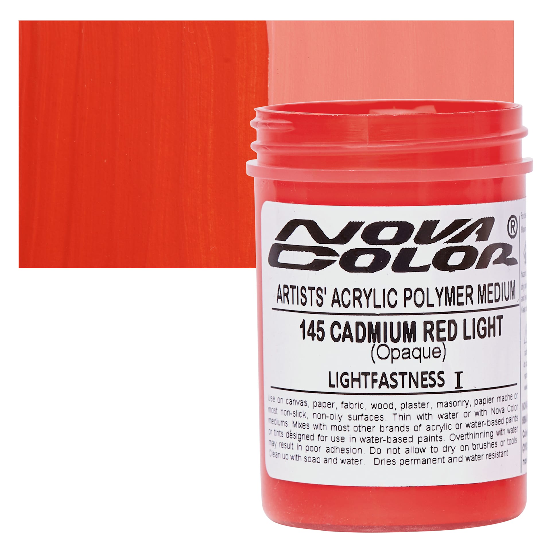 Nova Color Artists’ Acrylic Polymer Paint - Cadmium Red Light, 118 ml Jar and swatch