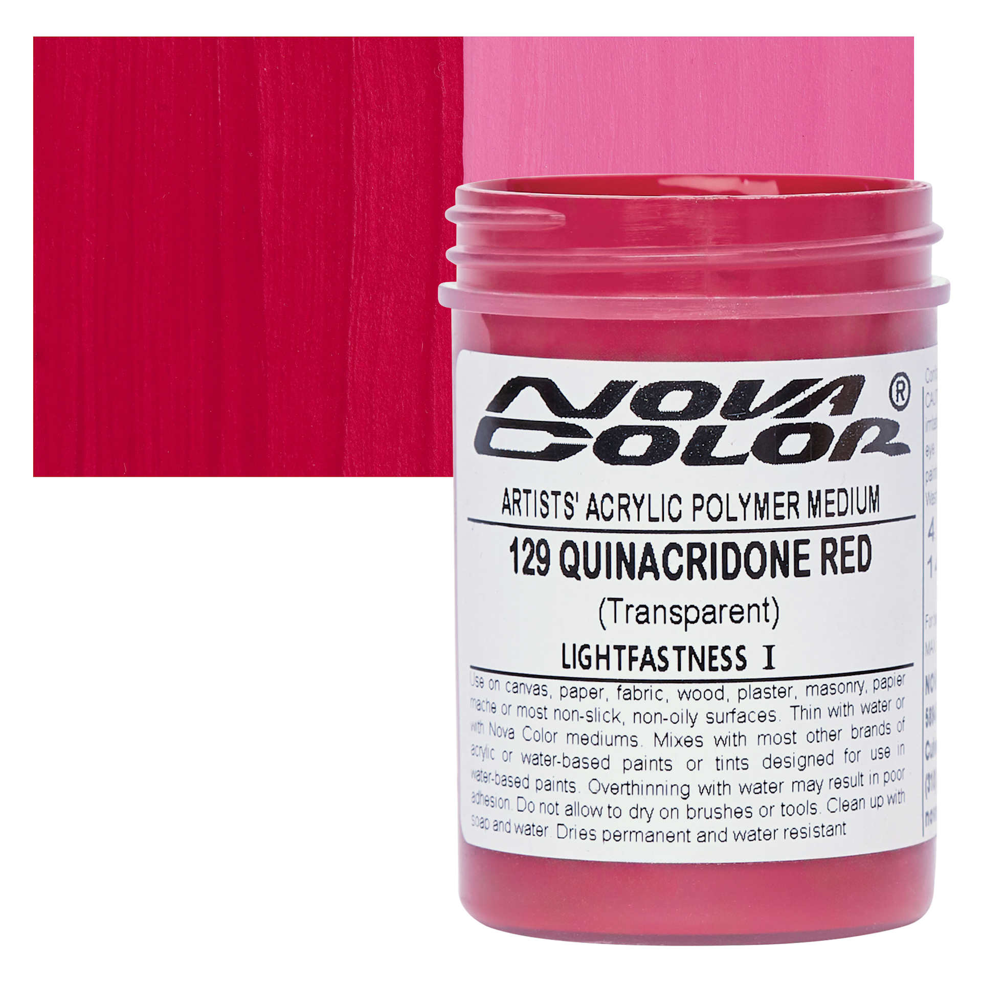 Nova Color Artists’ Acrylic Polymer Paint - Quinacridone Red, 473 ml Jar and swatch