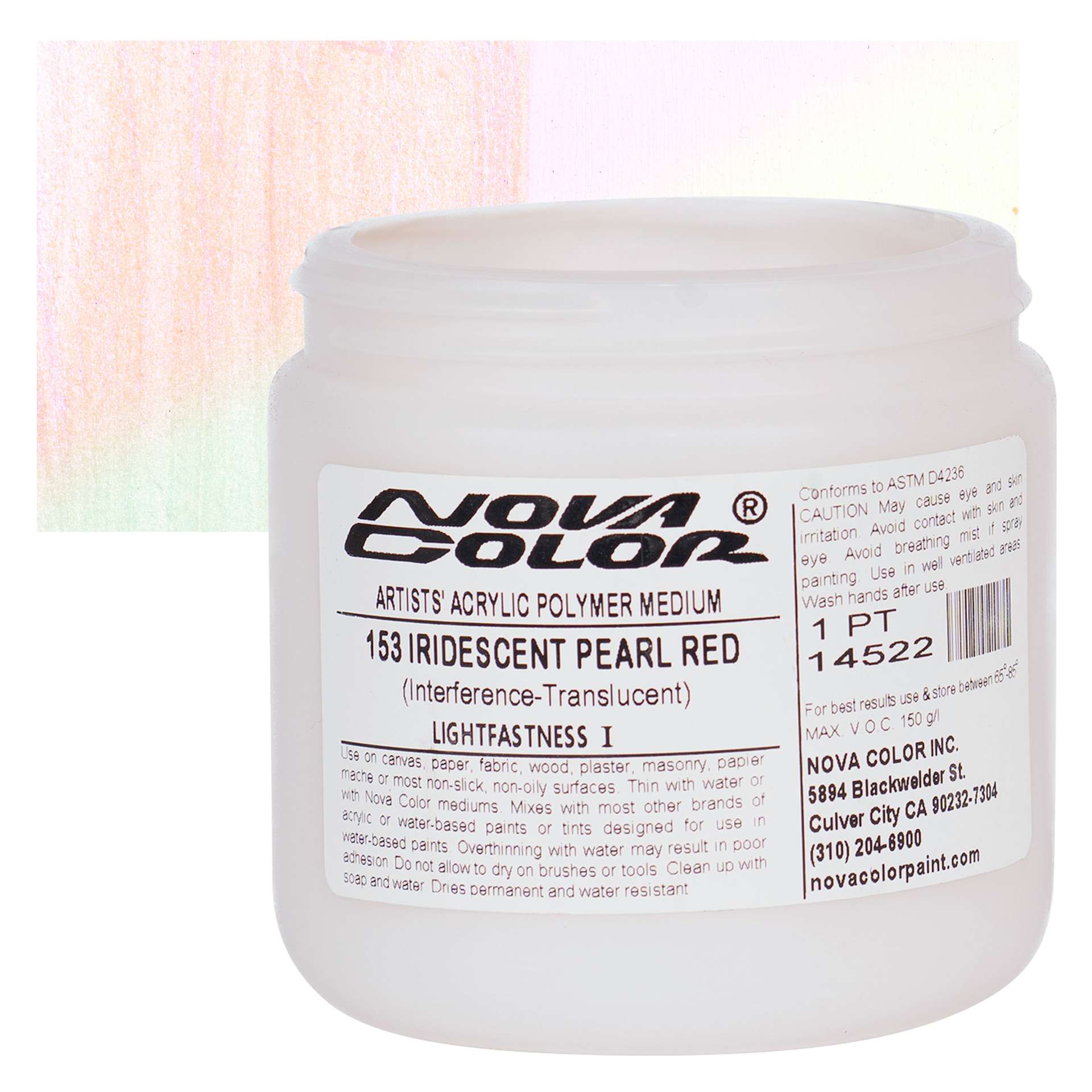 Nova Color Artists’ Acrylic Polymer Paint - Iridescent Pearl Red, 473 ml Jar and swatch