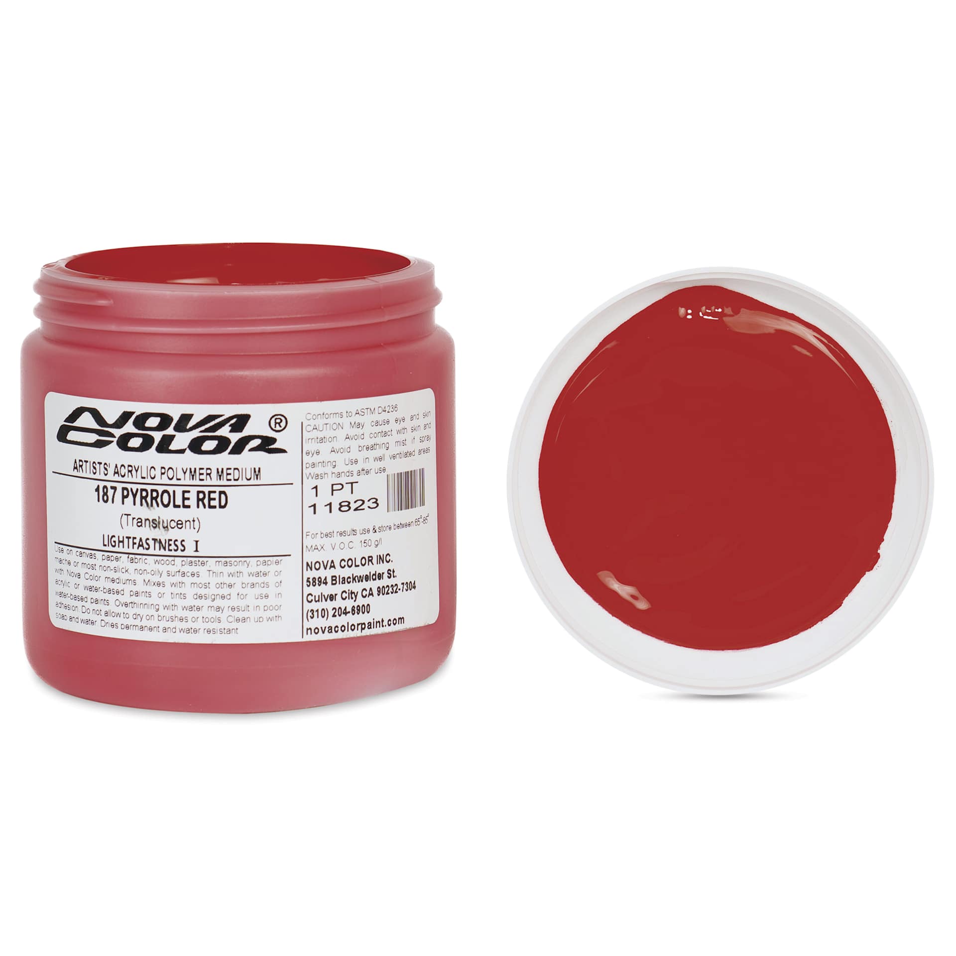 Nova Color Artists’ Acrylic Polymer Paint - Pyrrole Red, 473 ml Jar