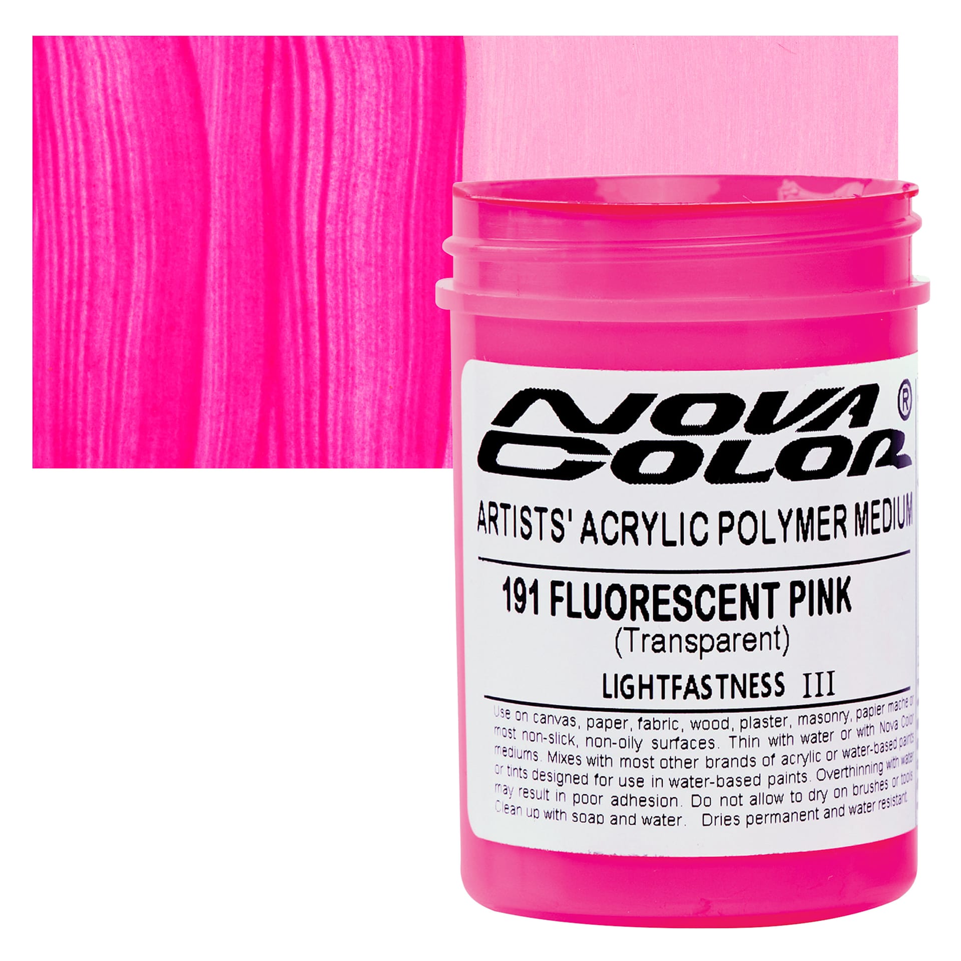 Nova Color Artists’ Acrylic Polymer Paint - Fluorescent Pink, 118 ml Jar and swatch