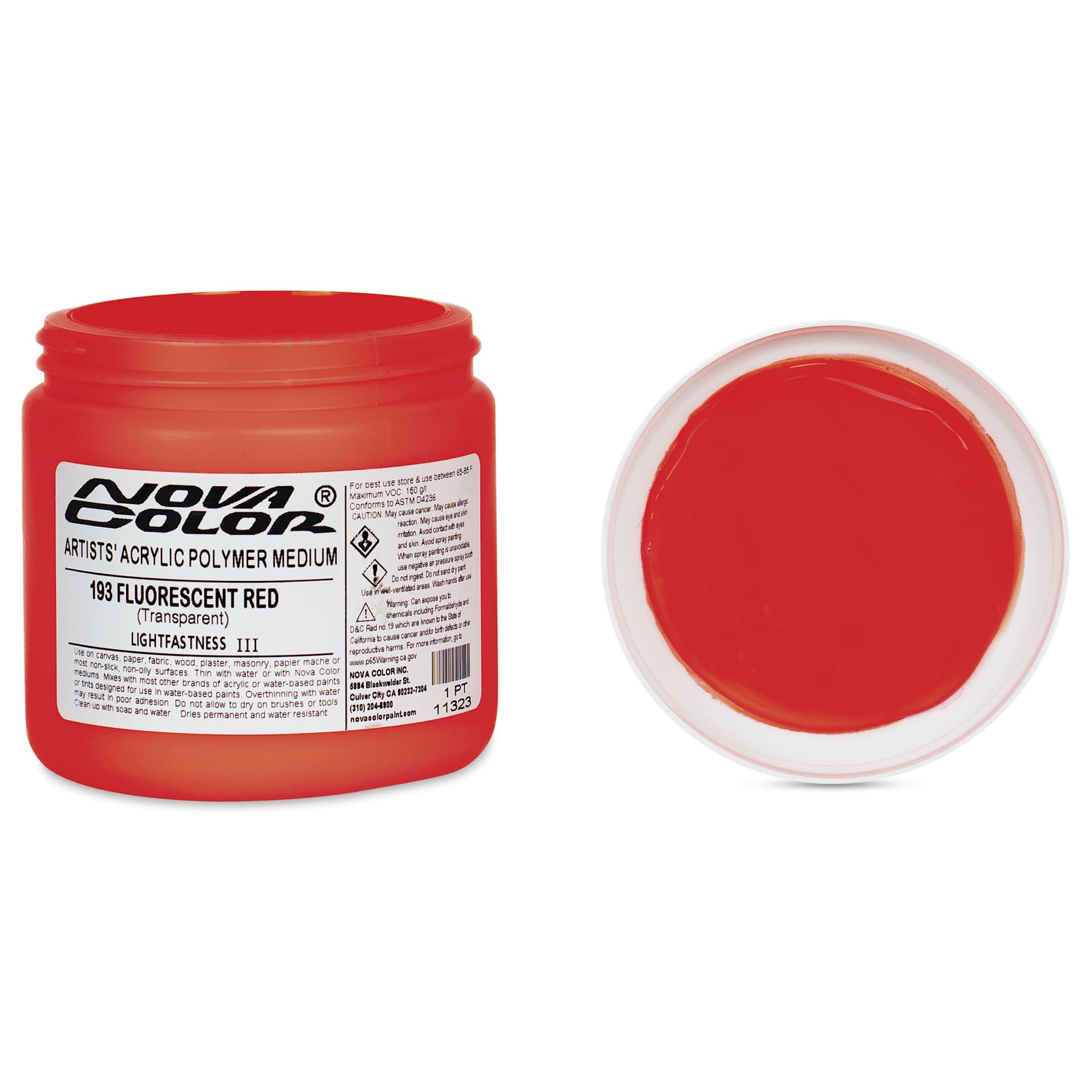 Nova Color Artists’ Acrylic Polymer Paint - Fluorescent Red, 473 ml Jar