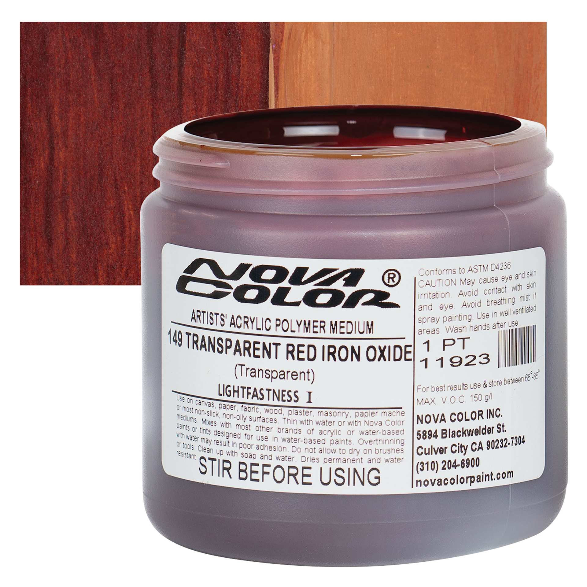 Nova Color Artists’ Acrylic Polymer Paint - Transparent Red Iron Oxide, 473 ml Jar and swatch