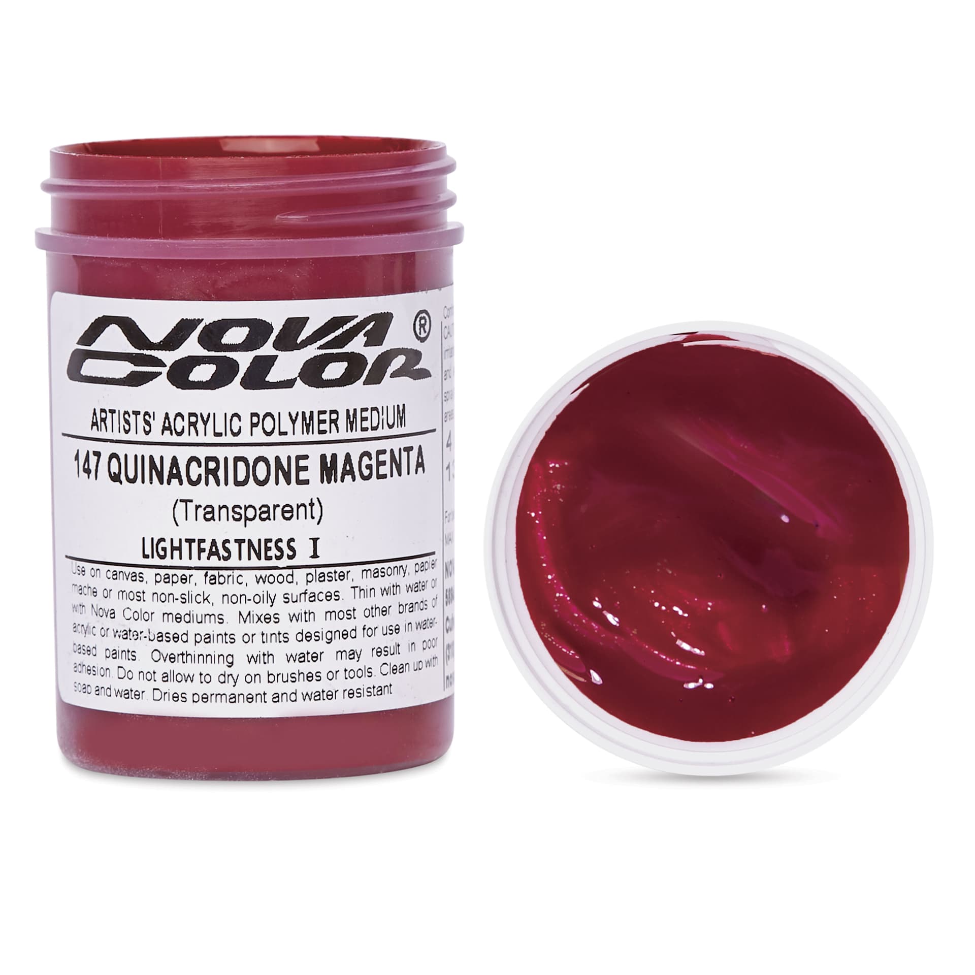 Nova Color Artists’ Acrylic Polymer Paint - Quinacridone Magenta, 118 ml Jar