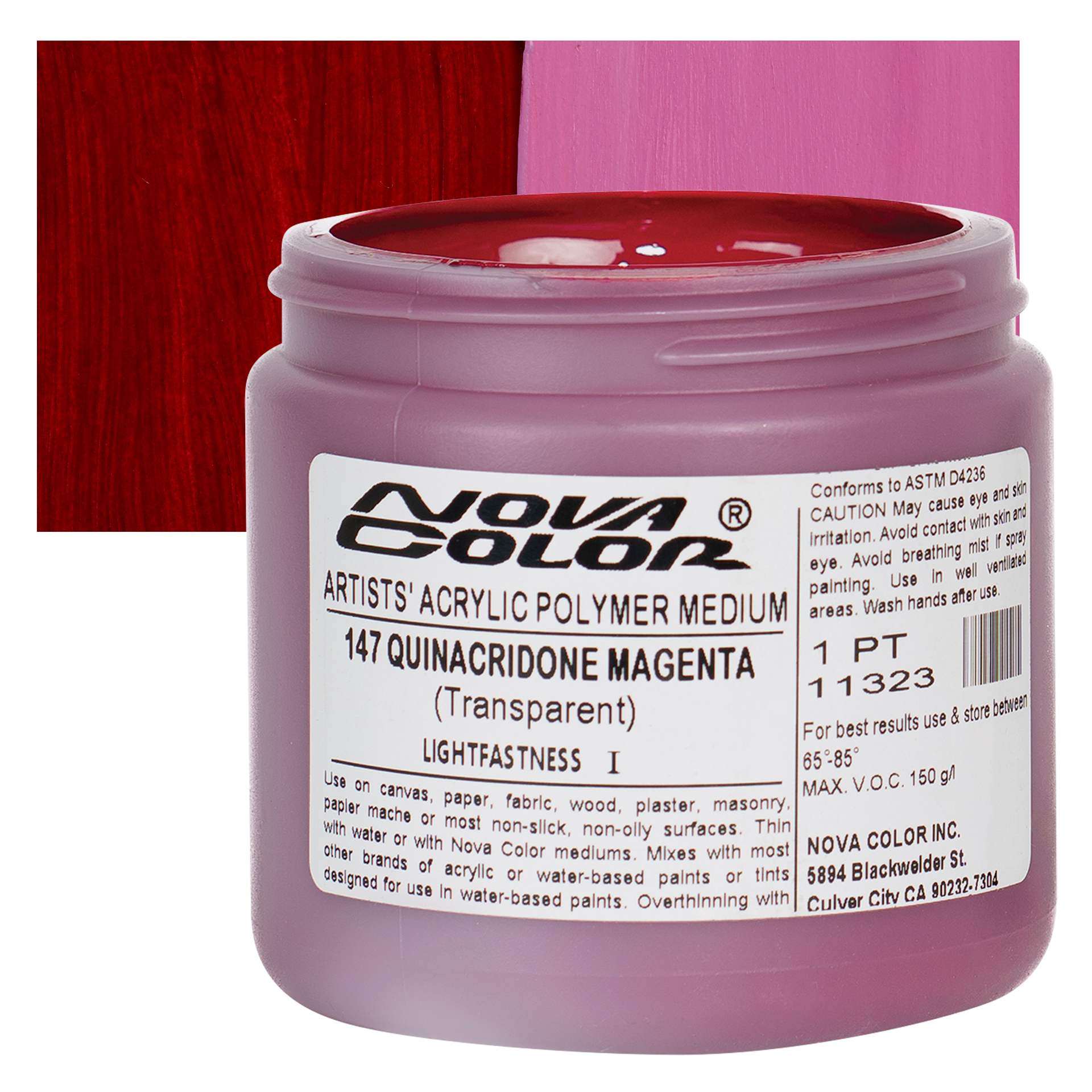 Nova Color Artists’ Acrylic Polymer Paint - Quinacridone Magenta, 473 ml Jar and swatch