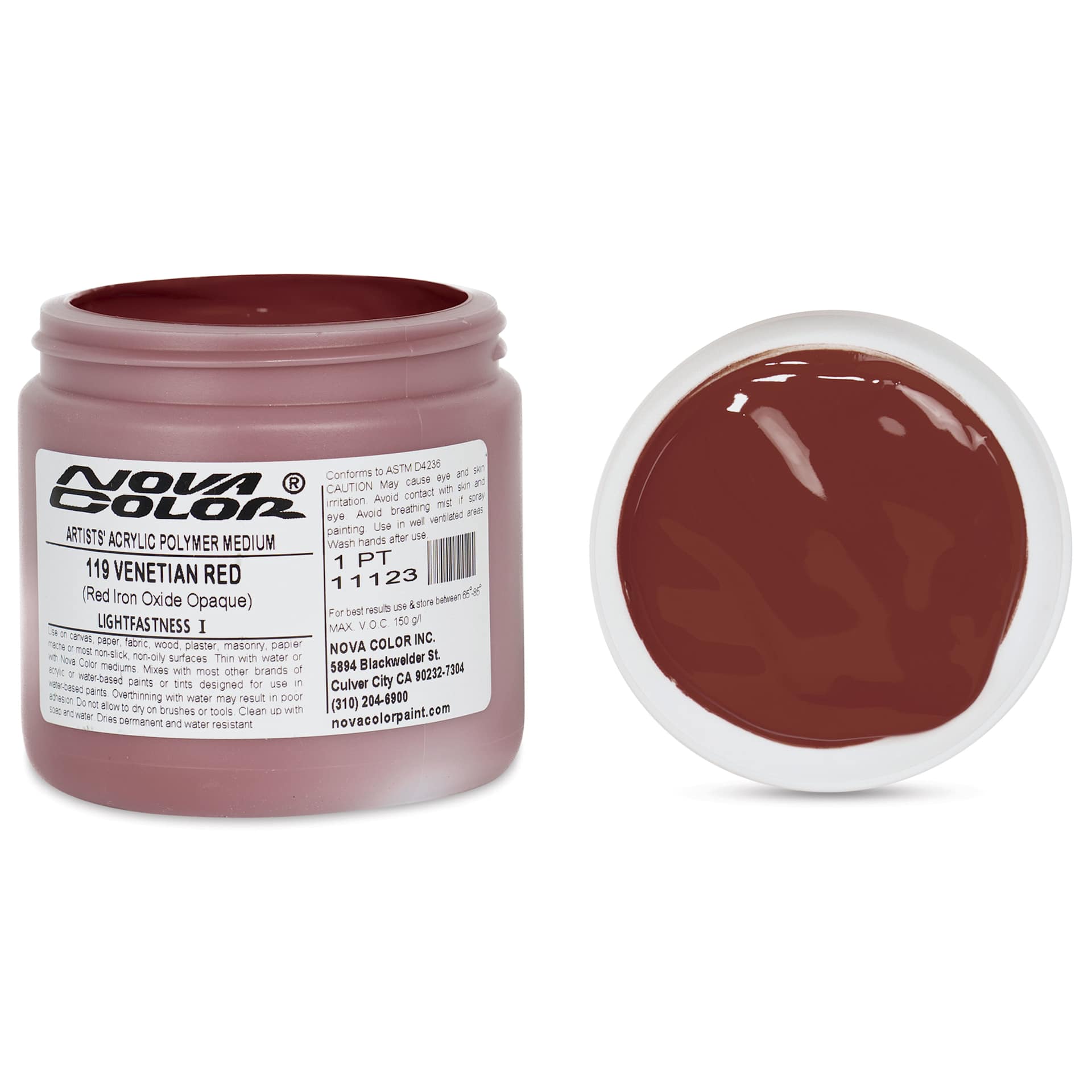 Nova Color Artists’ Acrylic Polymer Paint - Venetian Iron Oxide Red, 473 ml Jar