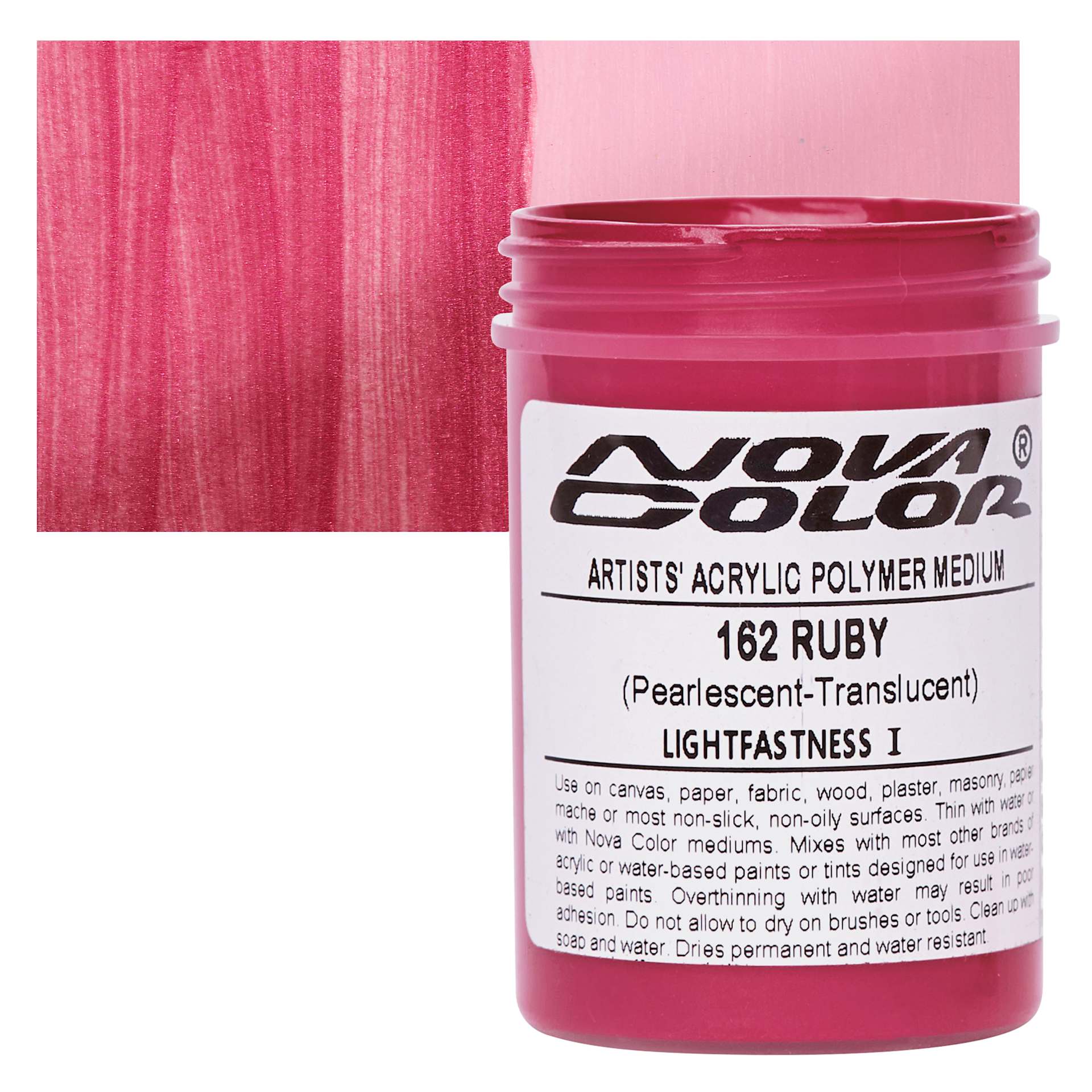 Nova Color Artists’ Acrylic Polymer Paint - Ruby Pearl, 118 ml Jar and swatch