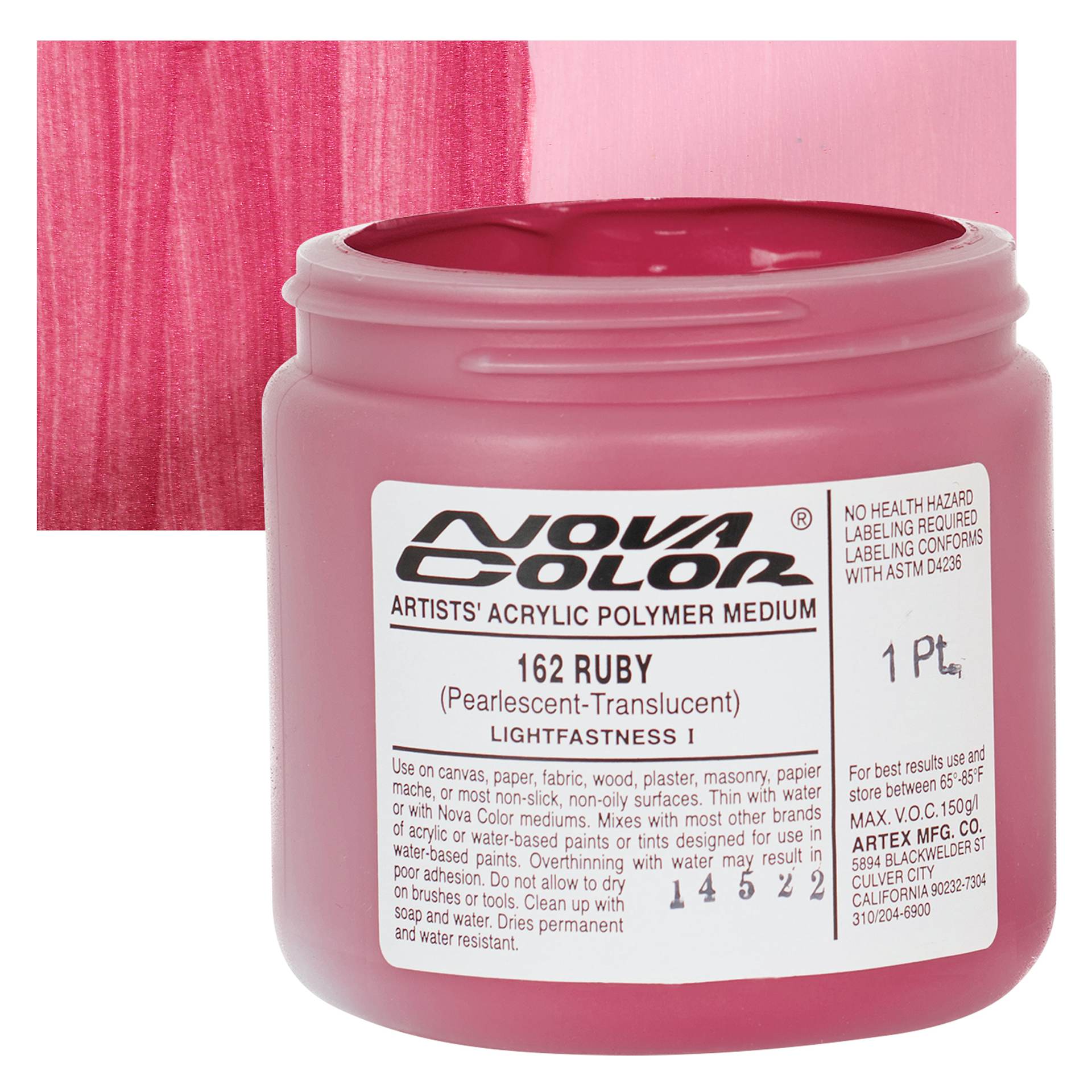 Nova Color Artists’ Acrylic Polymer Paint - Ruby Pearl, 473 ml Jar and swatch