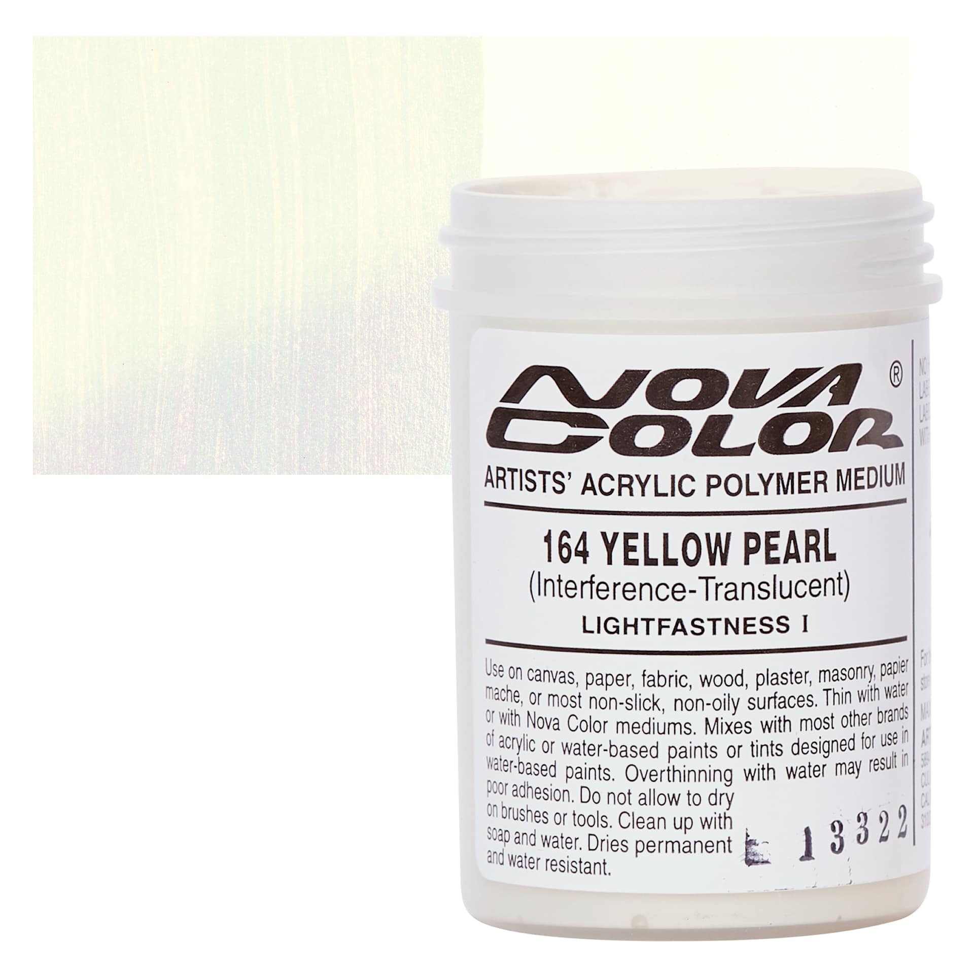 Nova Color Artists’ Acrylic Polymer Paint - Yellow Pearl, 118 ml Jar and swatch
