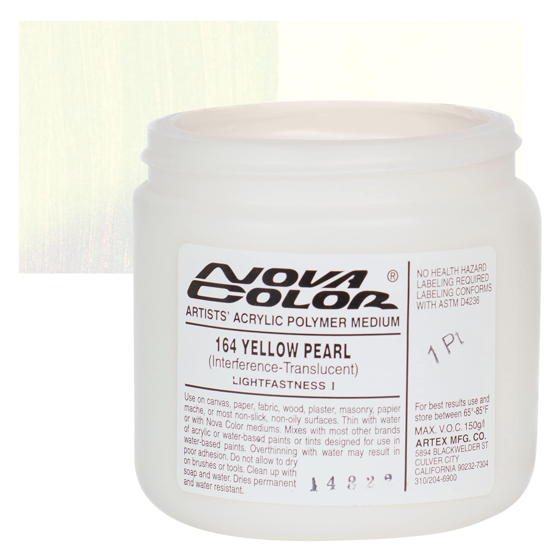 Nova Color Artists’ Acrylic Polymer Paint - Yellow Pearl, 473 ml Jar and swatch