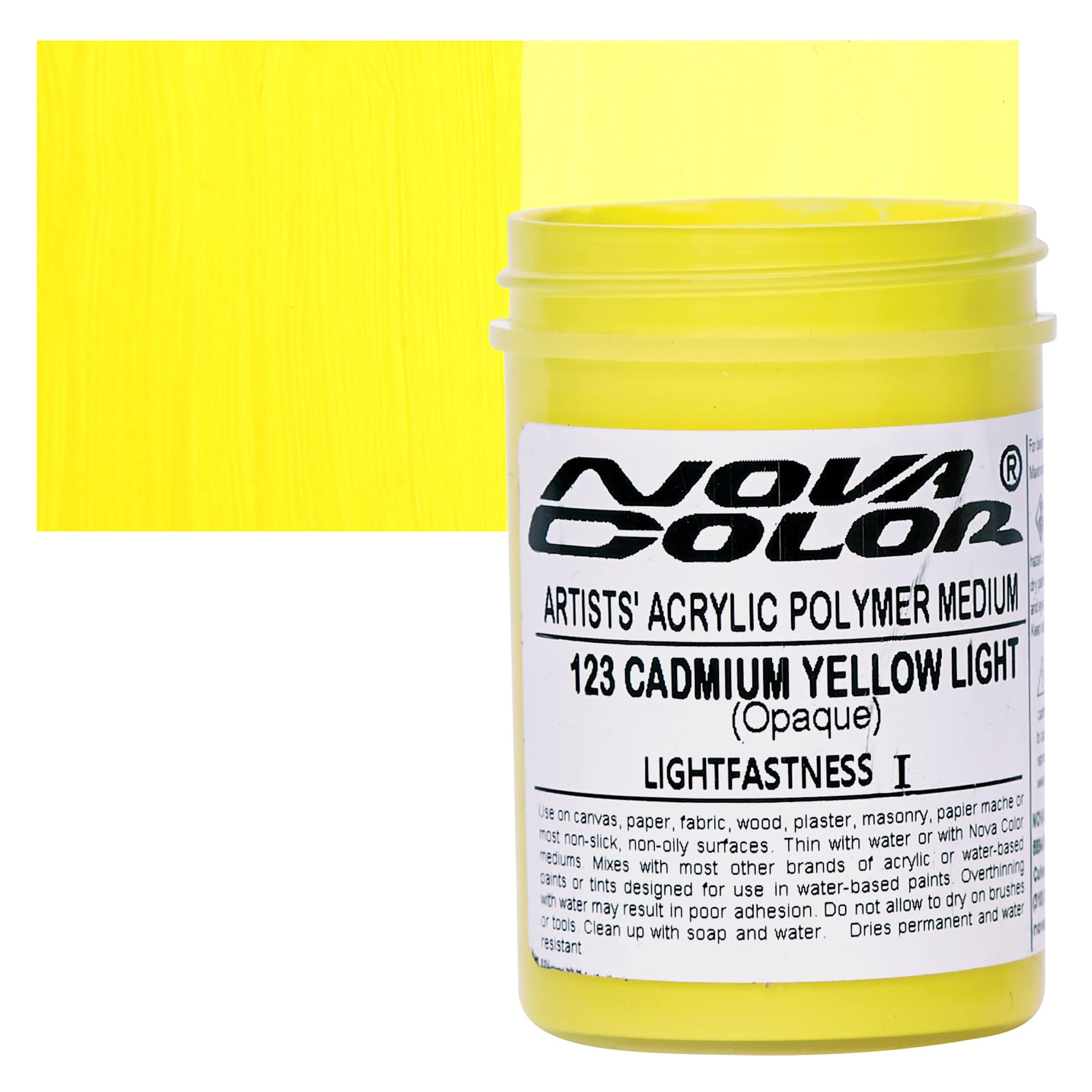 Nova Color Artists’ Acrylic Polymer Paint - Cadmium Yellow Light, 118 ml Jar  and swatch