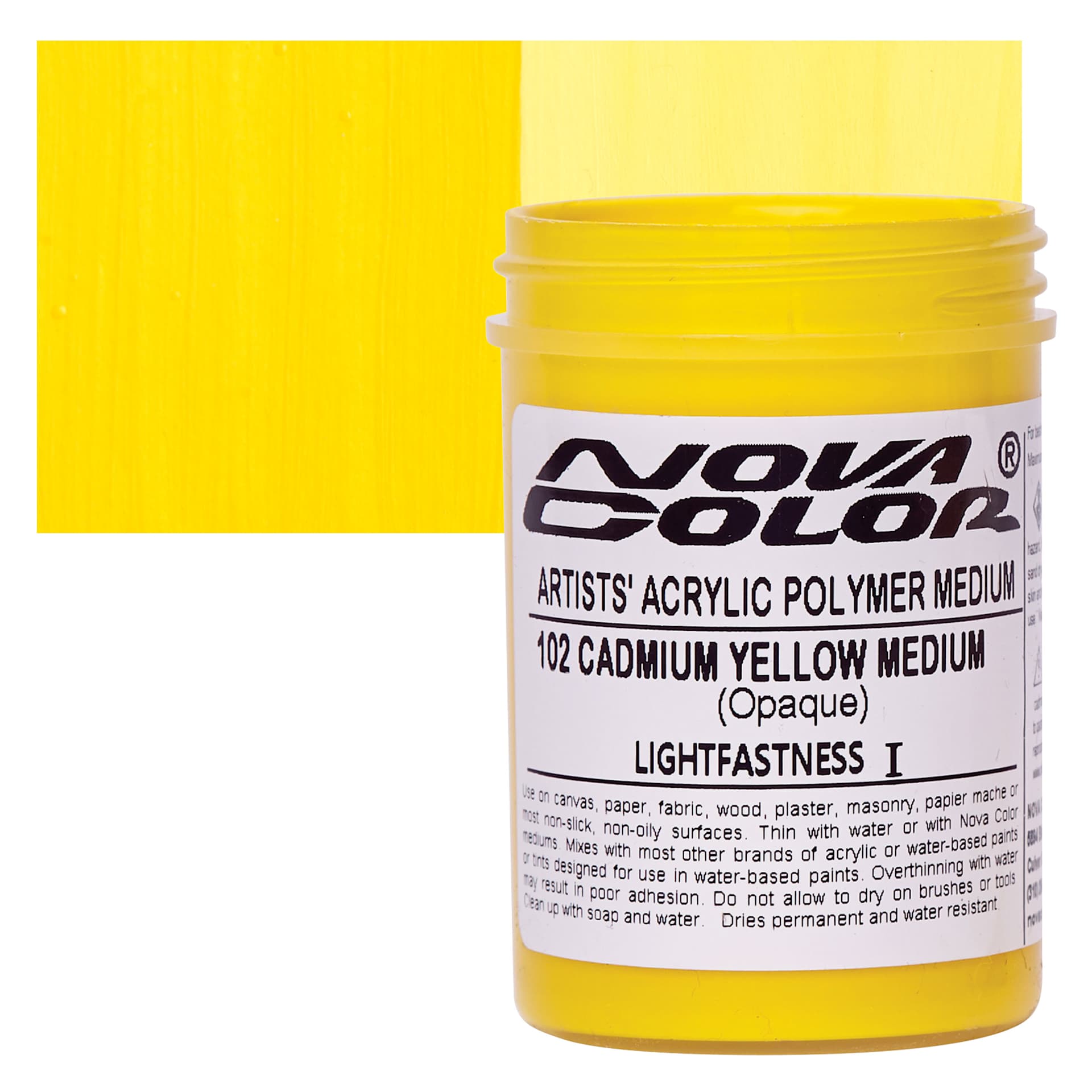 Nova Color Artists’ Acrylic Polymer Paint - Cadmium Yellow Medium, 118 ml Jar and swatch
