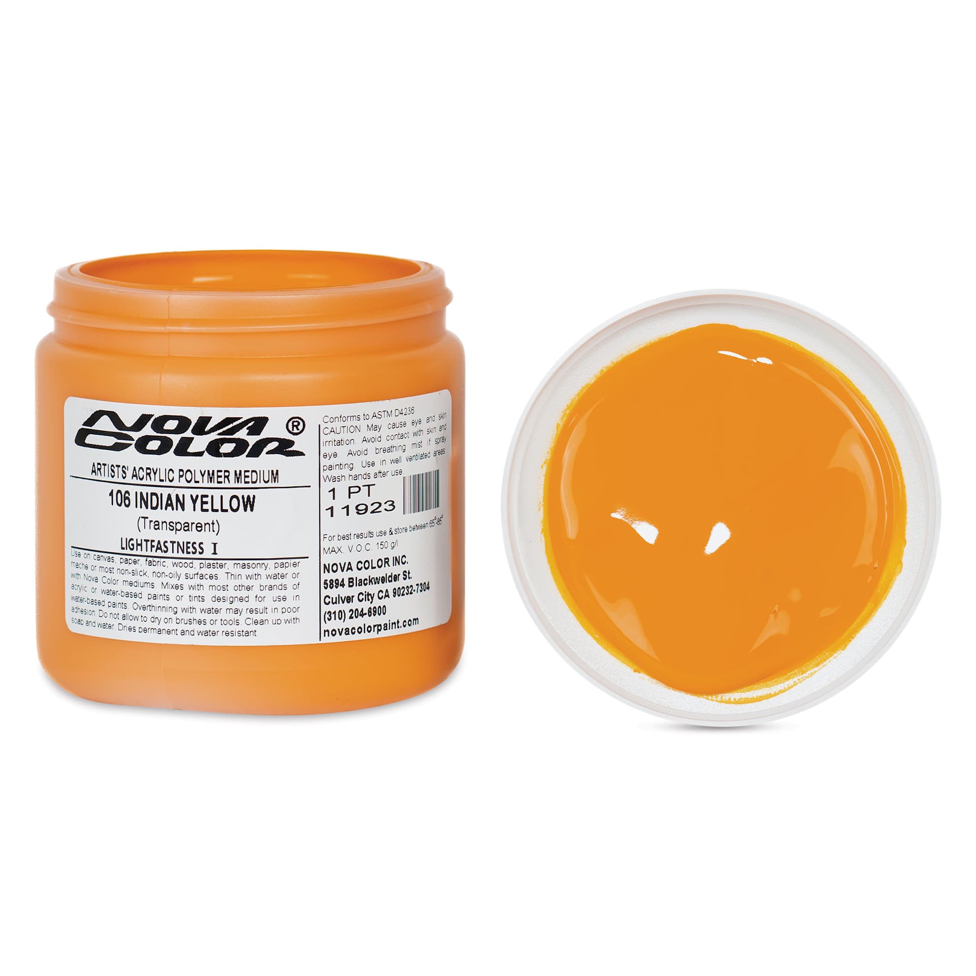 Nova Color Artists’ Acrylic Polymer Paint - Indian Yellow Azo, 473 ml Jar