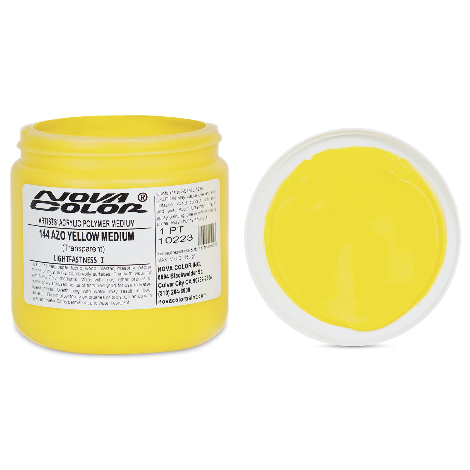 Nova Color Artists’ Acrylic Polymer Paint - Azo Yellow Medium, 473 ml Jar