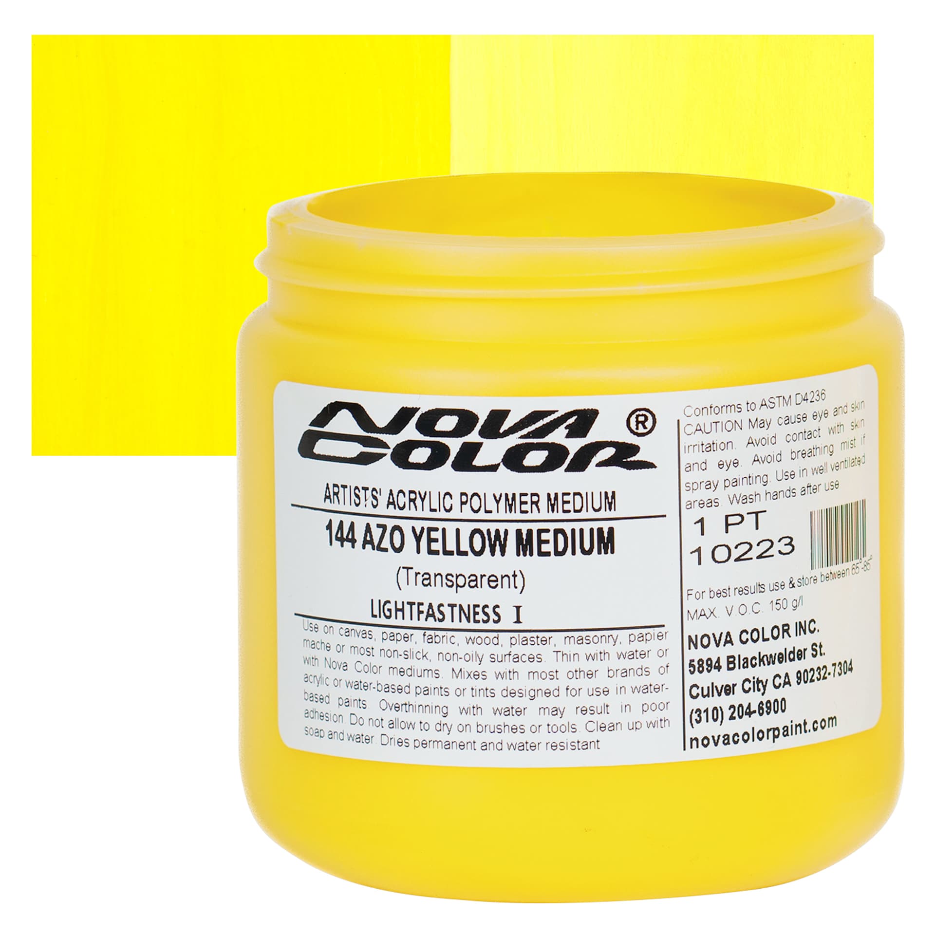 Nova Color Artists’ Acrylic Polymer Paint - Azo Yellow Medium, 473 ml Jar and swatch
