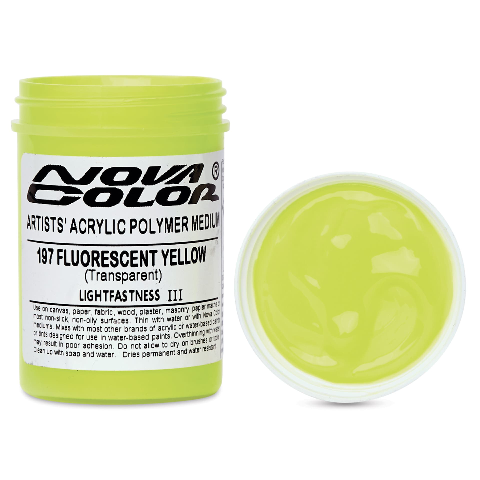 Nova Color Artists’ Acrylic Polymer Paint - Fluorescent Yellow, 118 ml Jar