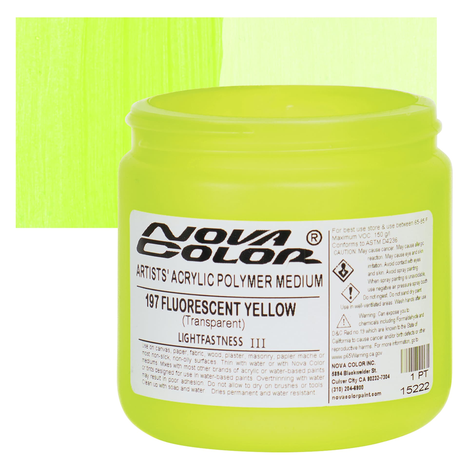 Nova Color Artists’ Acrylic Polymer Paint - Fluorescent Yellow, 473 ml Jar and swatch