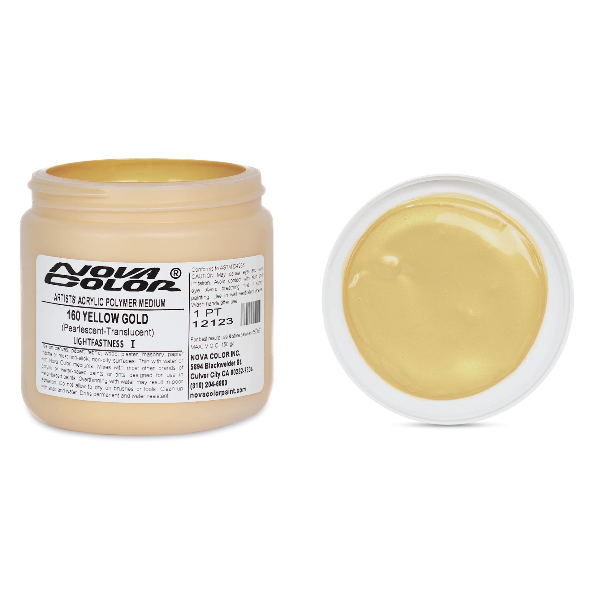 Nova Color Artists’ Acrylic Polymer Paint - Yellow Gold Pearl, 118 ml Jar