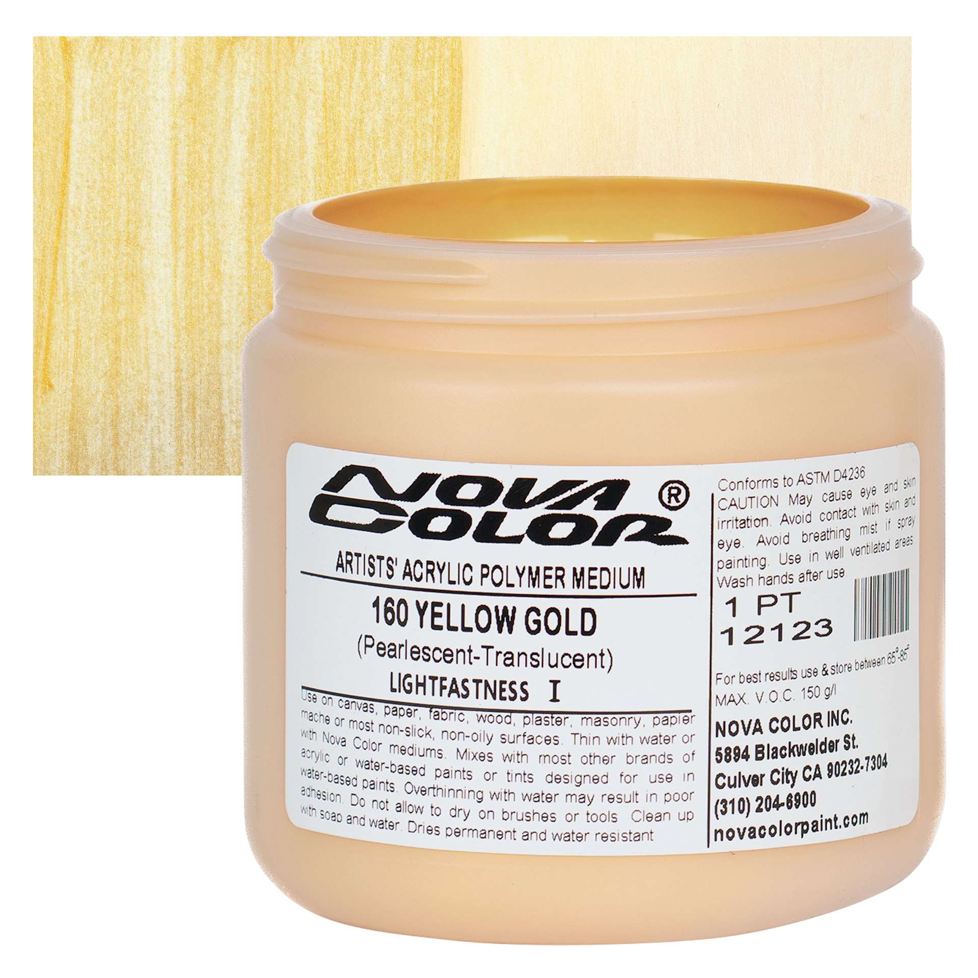 Nova Color Artists’ Acrylic Polymer Paint - Yellow Gold Pearl, 118 ml Jar and swatch